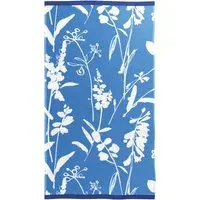 Bath Sheet with Floral Pattern - Blue, Cotton