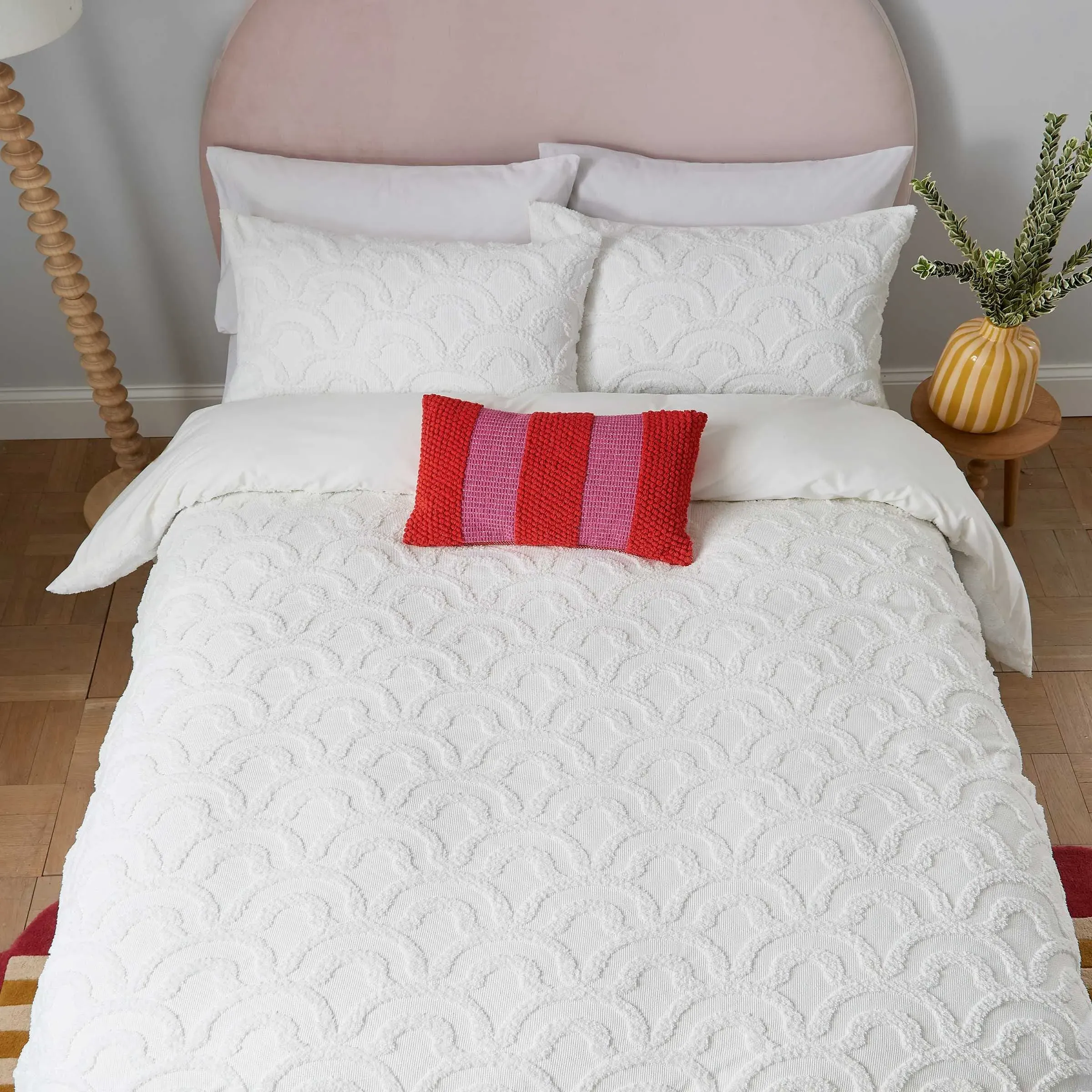 Double Duvet Cover Set Tufted - White, Polyester