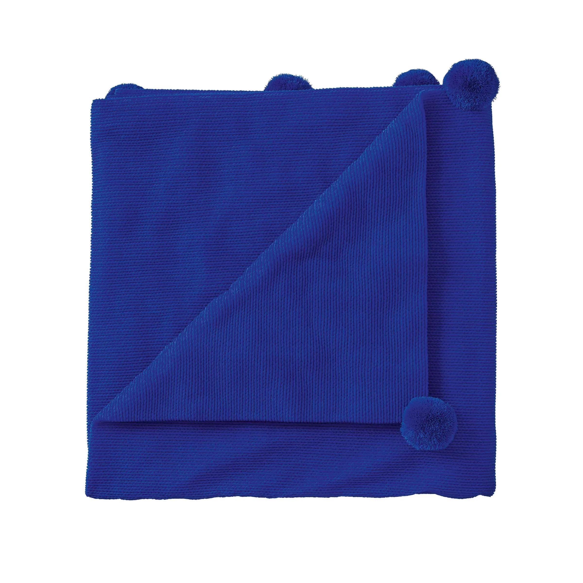 Pom Pom Knitted Throw - Dark Blue, Chunky Knit