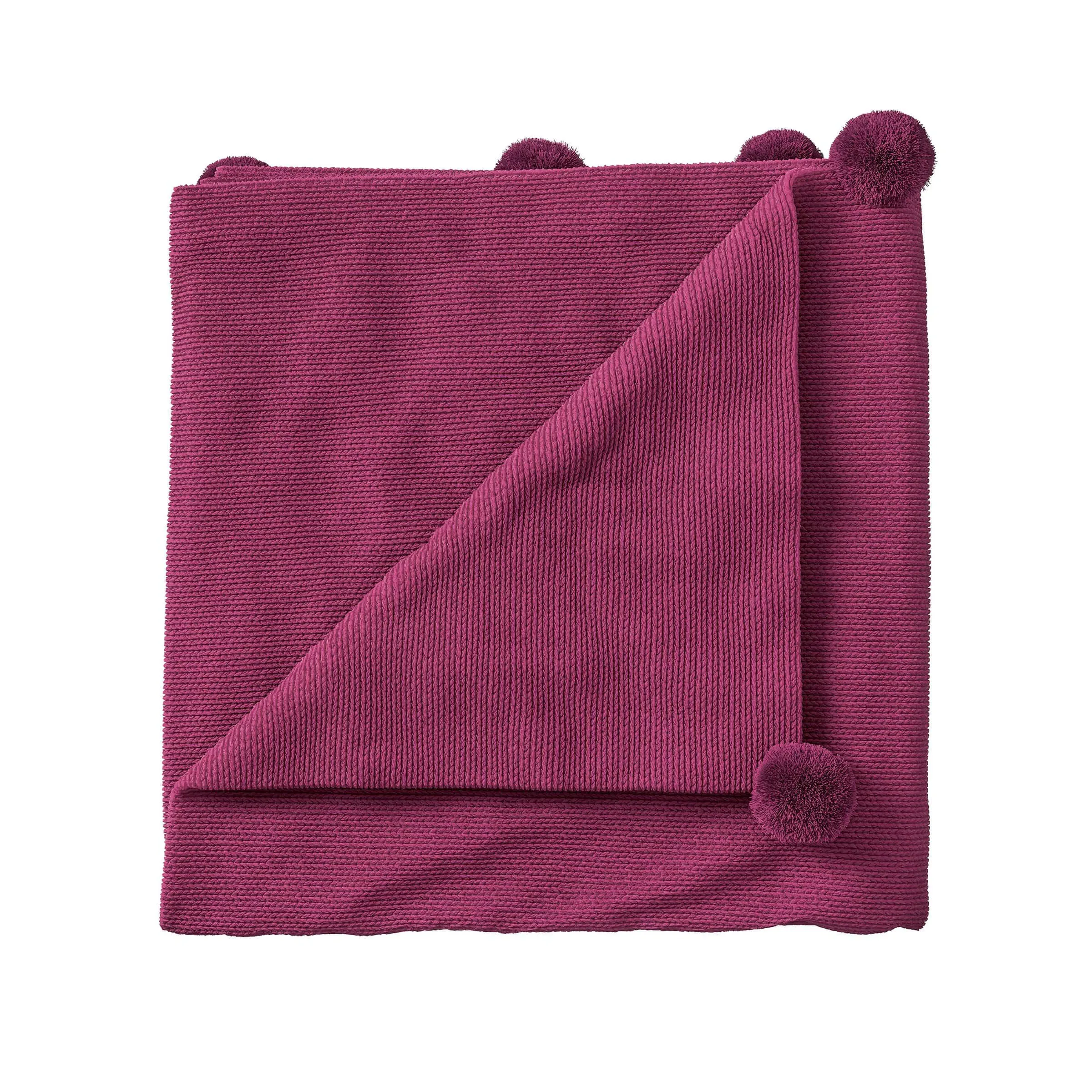 Pom Pom Knitted Throw - Fuchsia, Chunky Knit