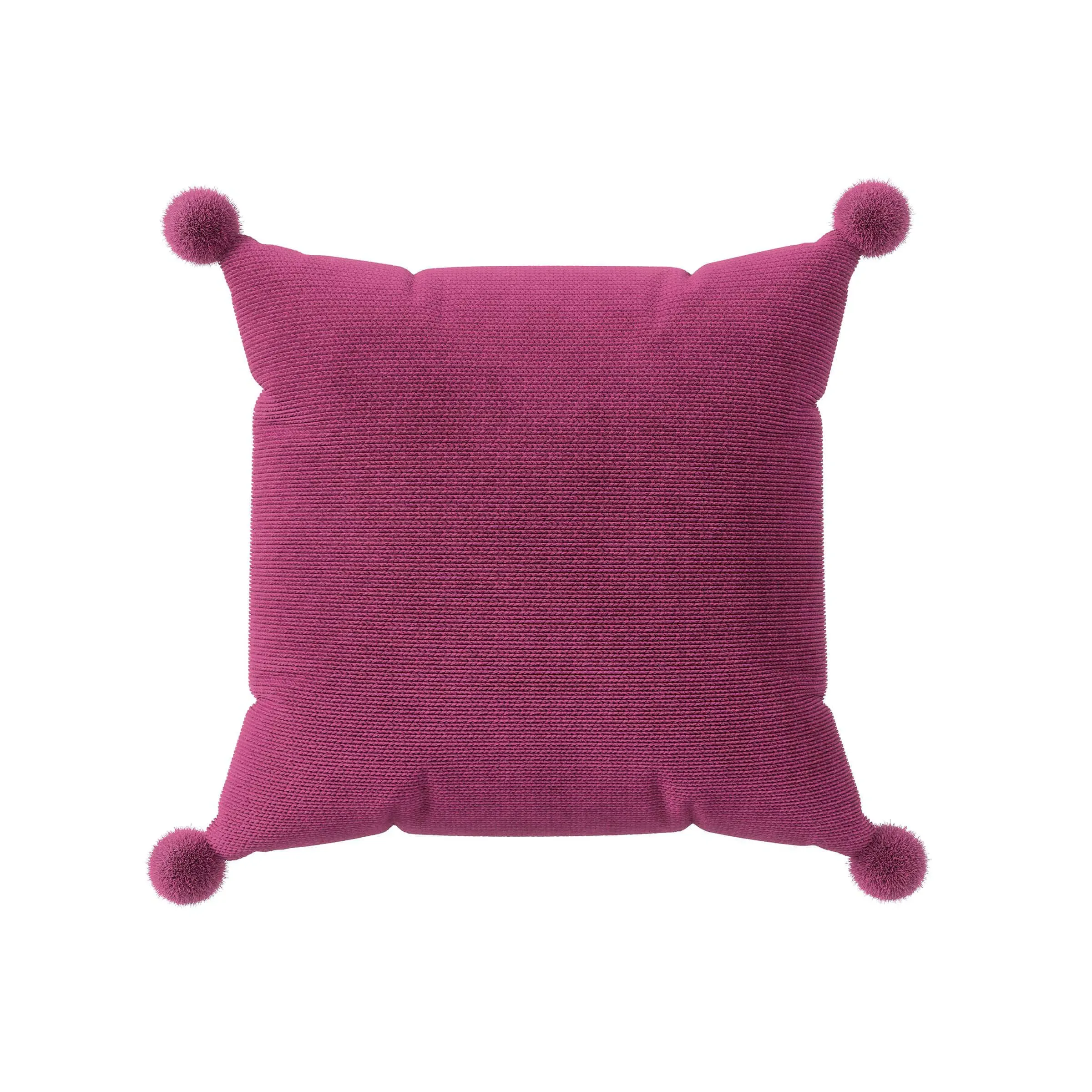 Square Pom Pom Cushion - Fuchsia, Chunky Knit