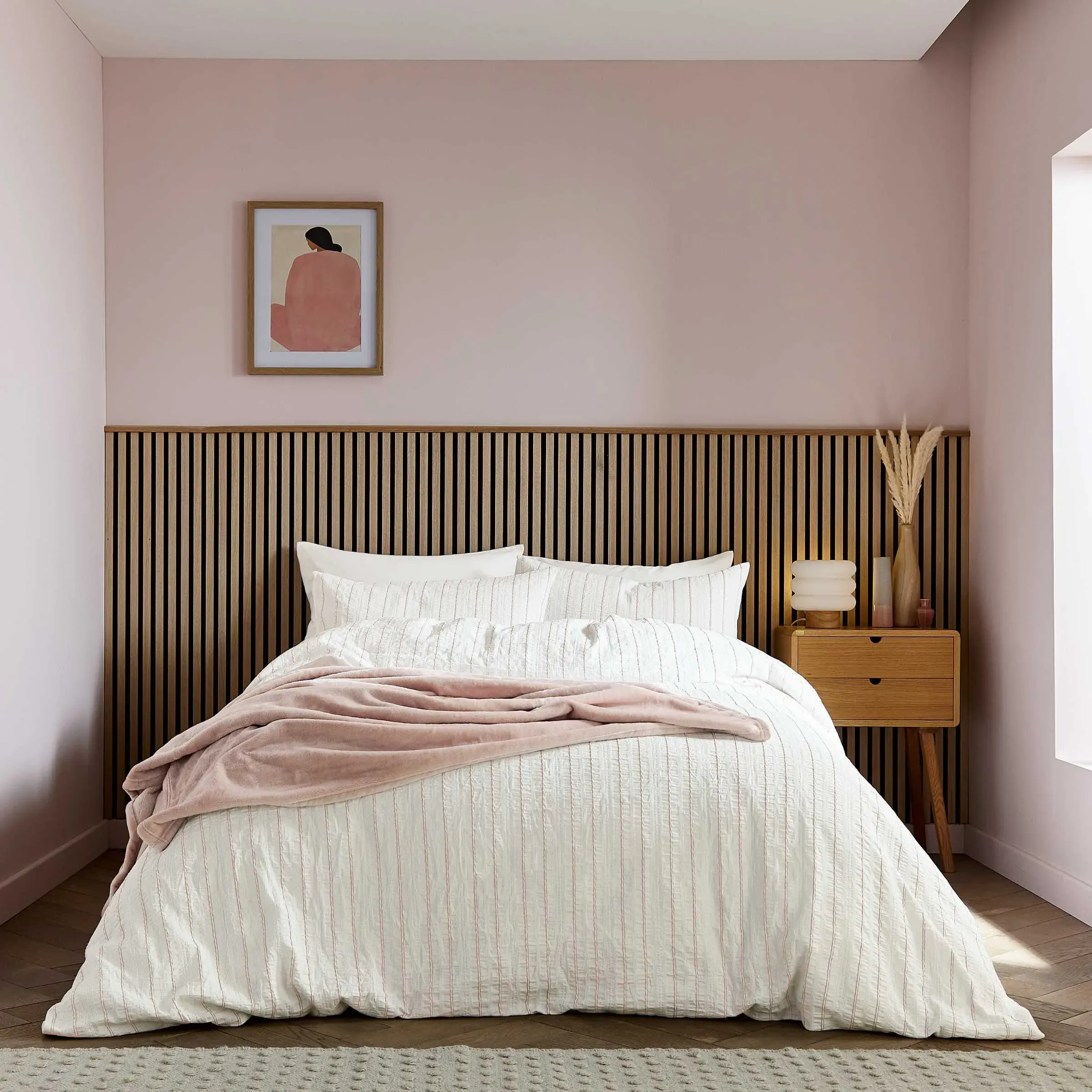 Waffle Stripe Single Duvet Cover Set - Pink alternate view