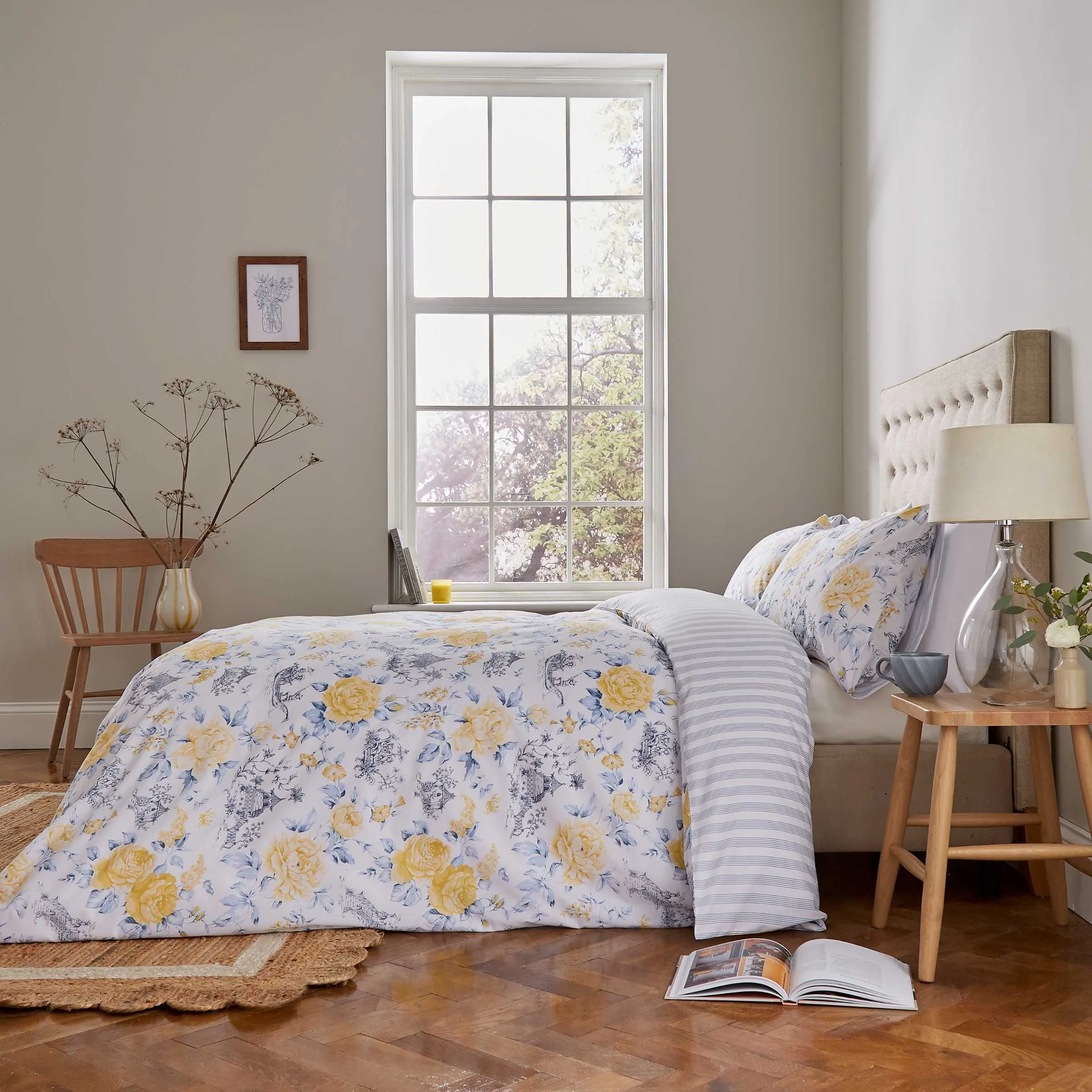 King Size Duvet Cover Set Floral - Blue, Cotton