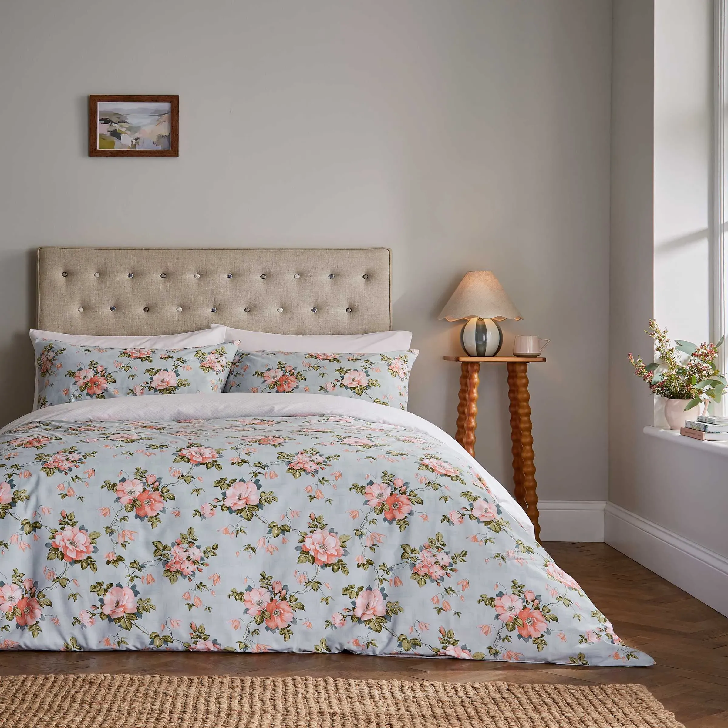 King Size Duvet Cover Set Wild Rose - Duck Egg