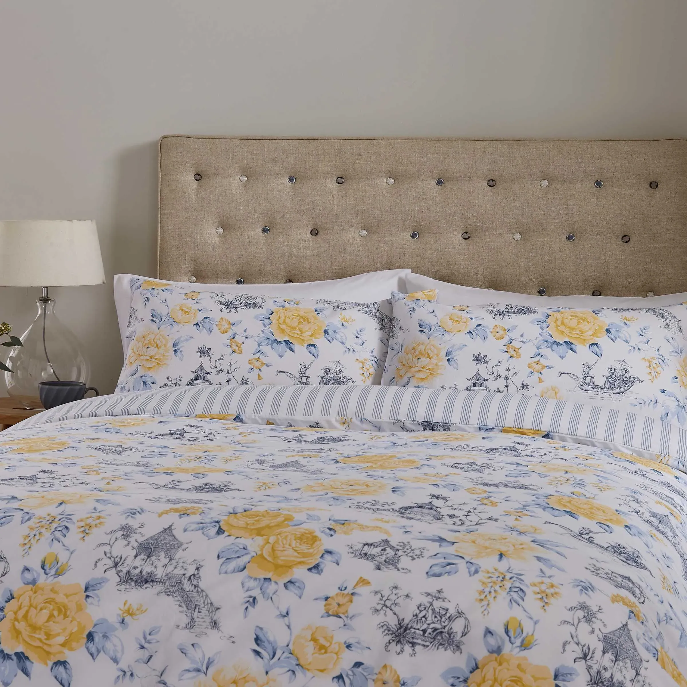 Single Duvet Cover Set Floral - Blue, Cotton image