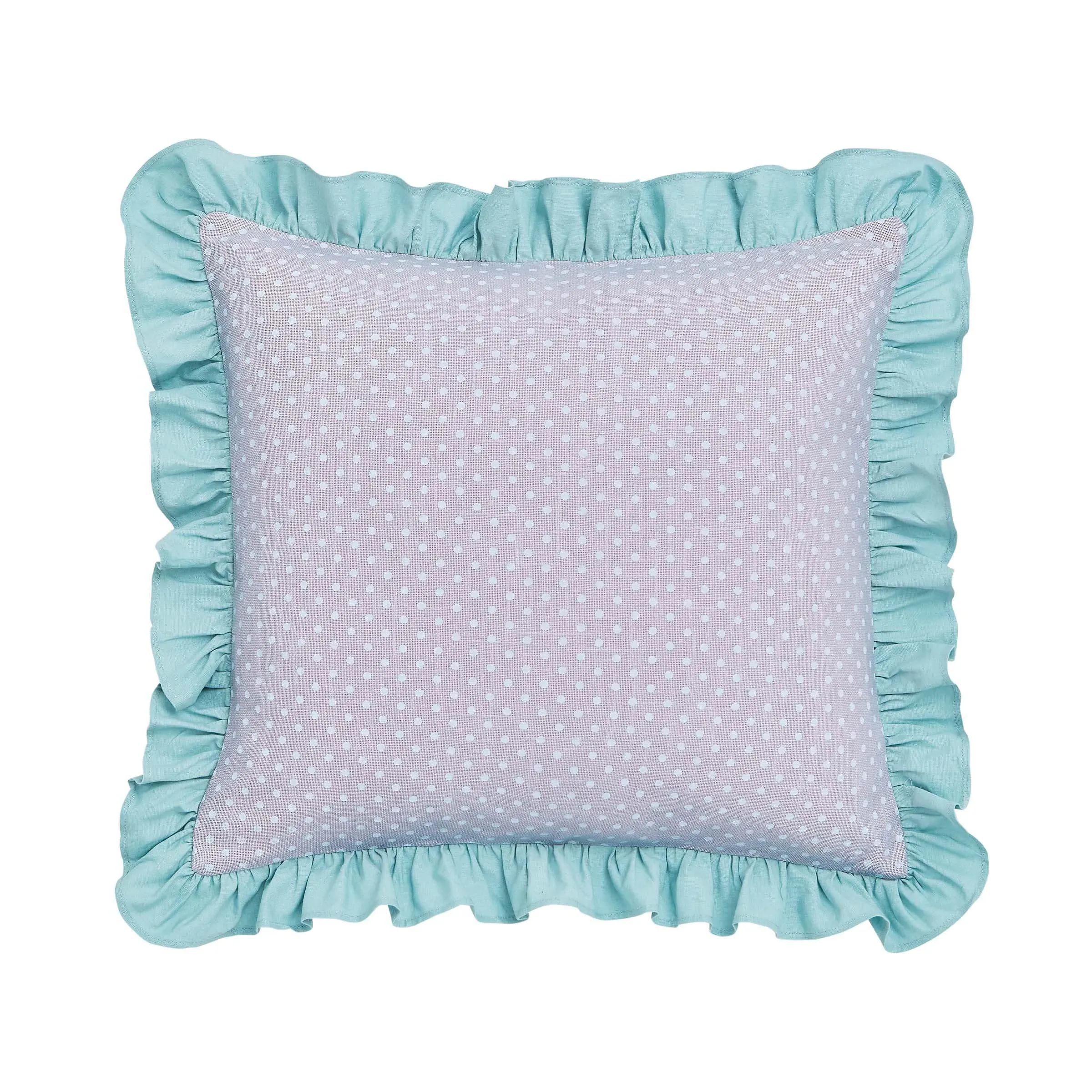 Square Cushion with Frilled Edge - Duck Egg, Cotton image