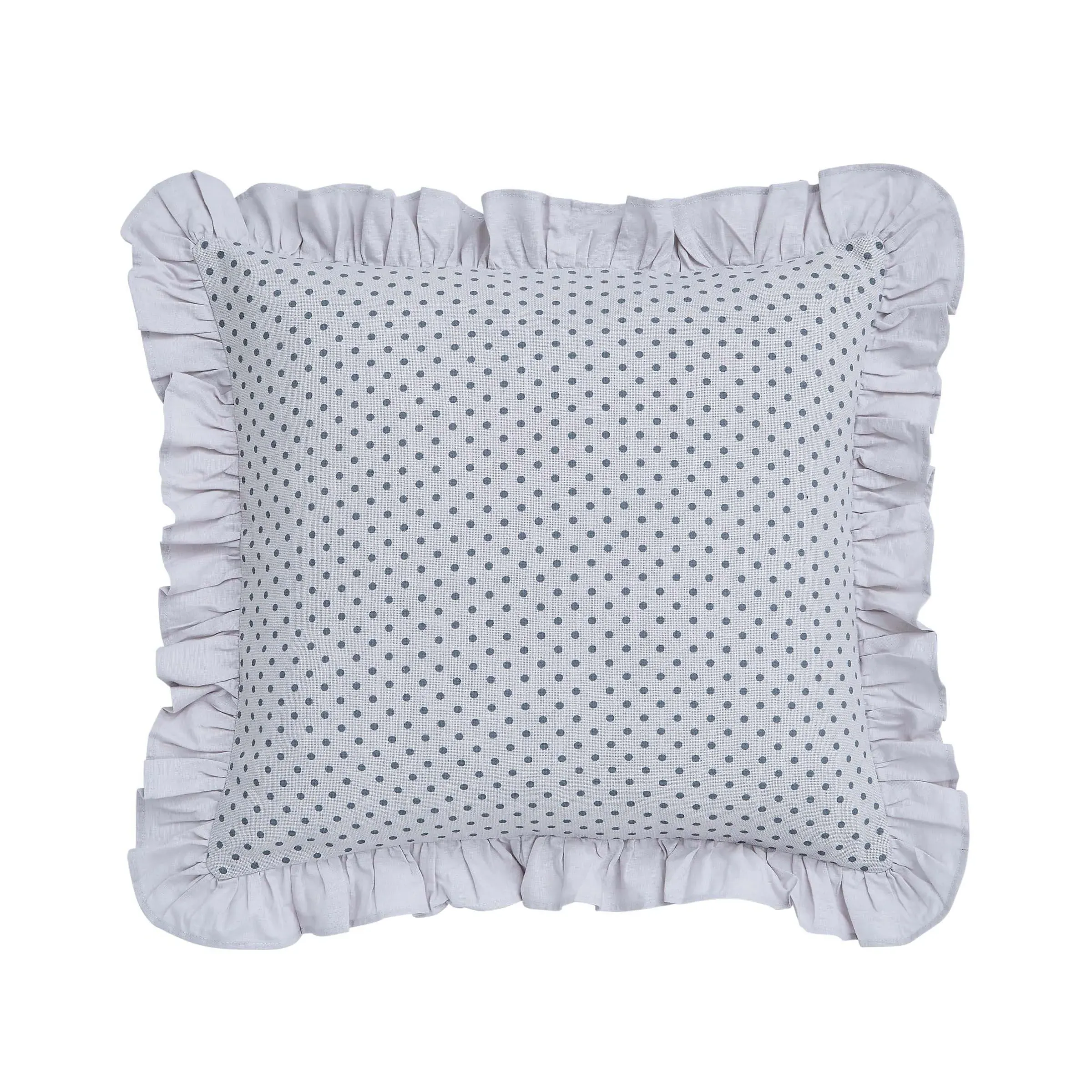 Square Cushion with Frilled Edge - Grey, Cotton image