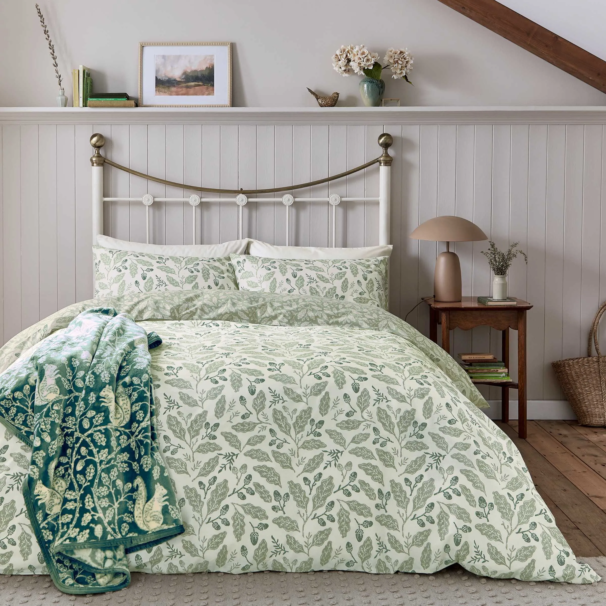 Acorns Single Duvet Cover Set - Sage, Cotton alternate view