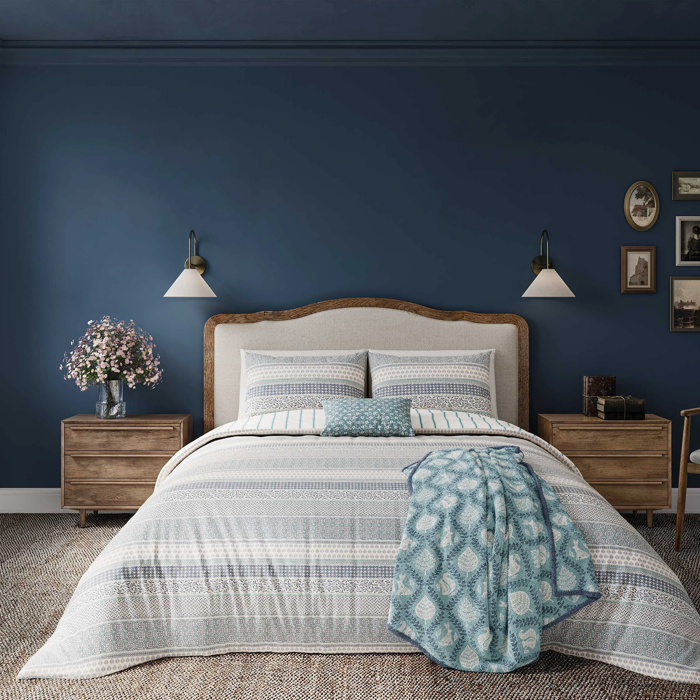 Double Duvet Cover Set - Blue, Cotton