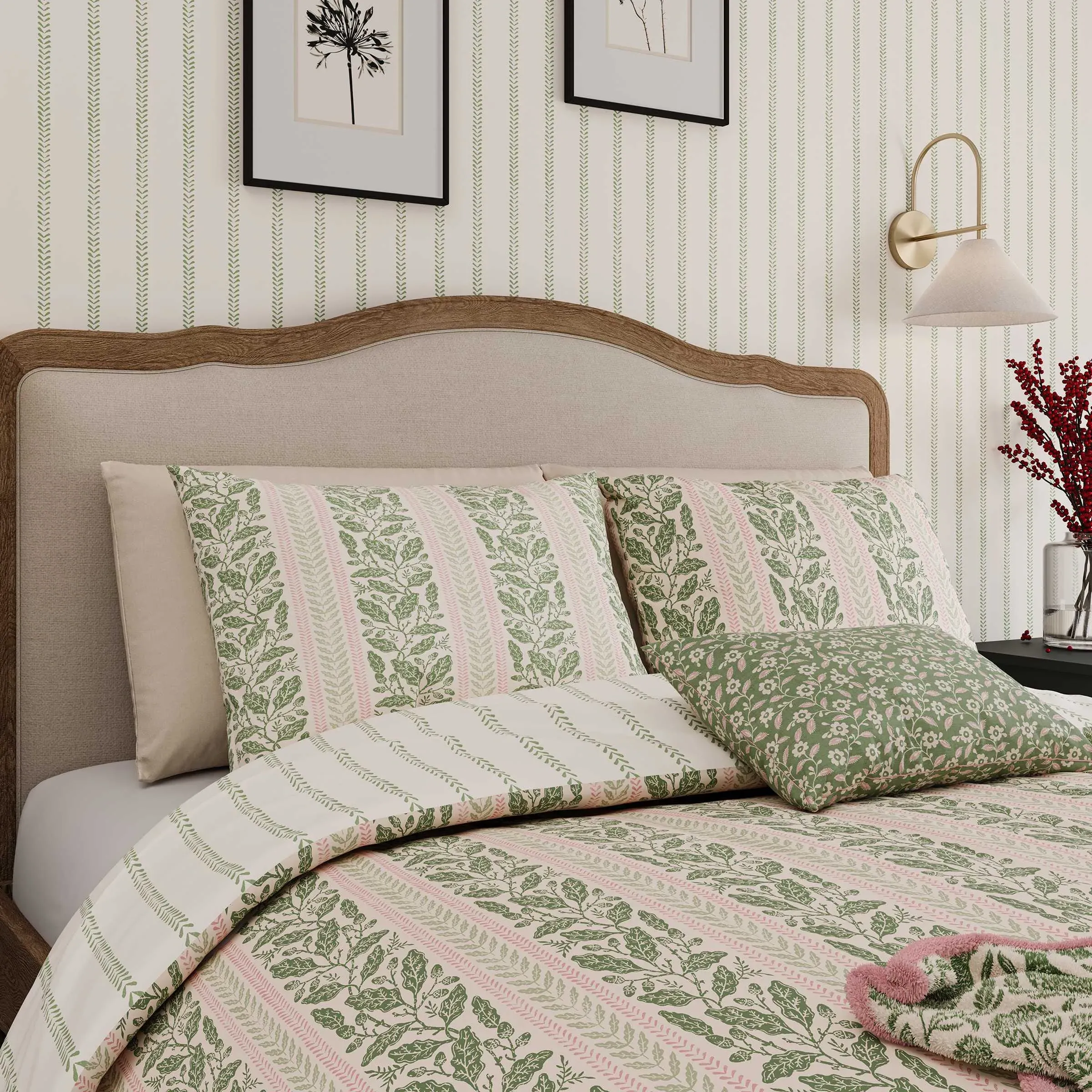 Double Duvet Cover Set - Green, Cotton