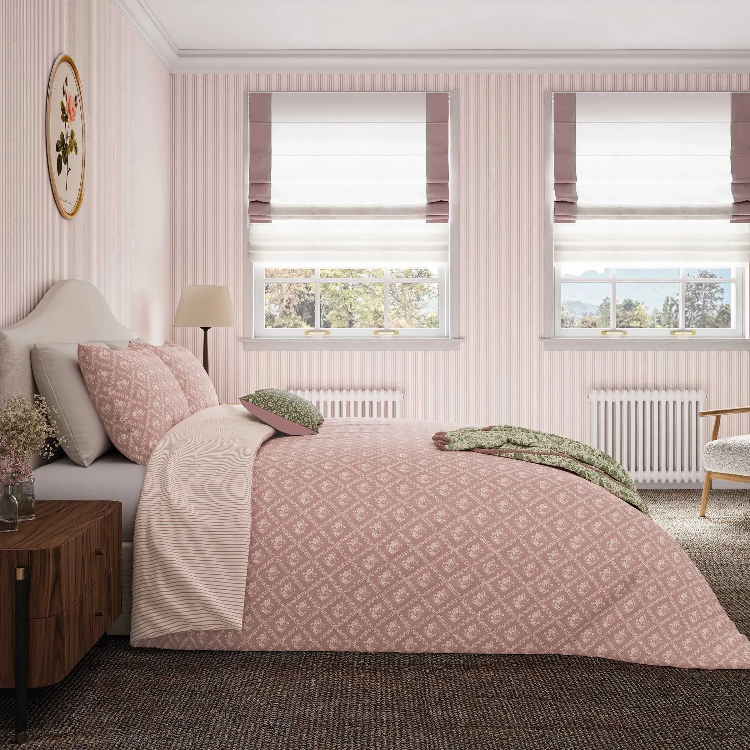 Double Duvet Cover Set - Pink, Cotton