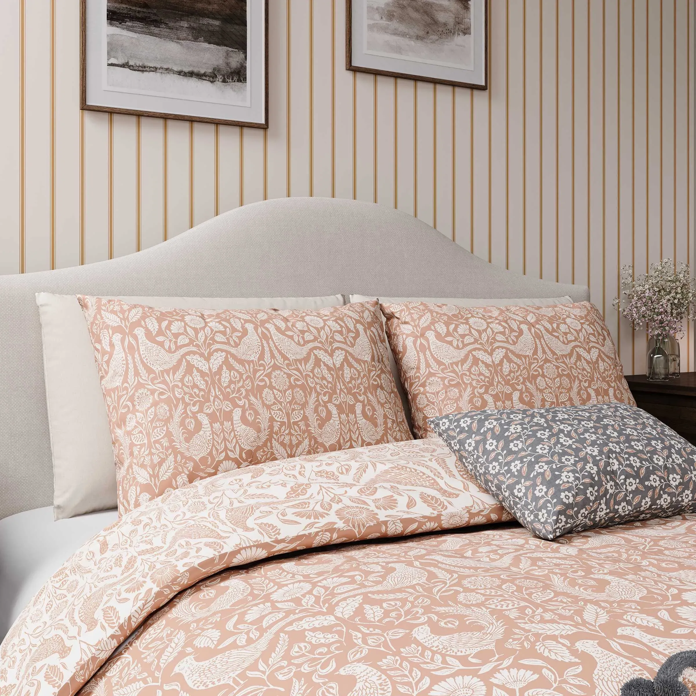 Double Duvet Cover Set with Pheasants - Copper