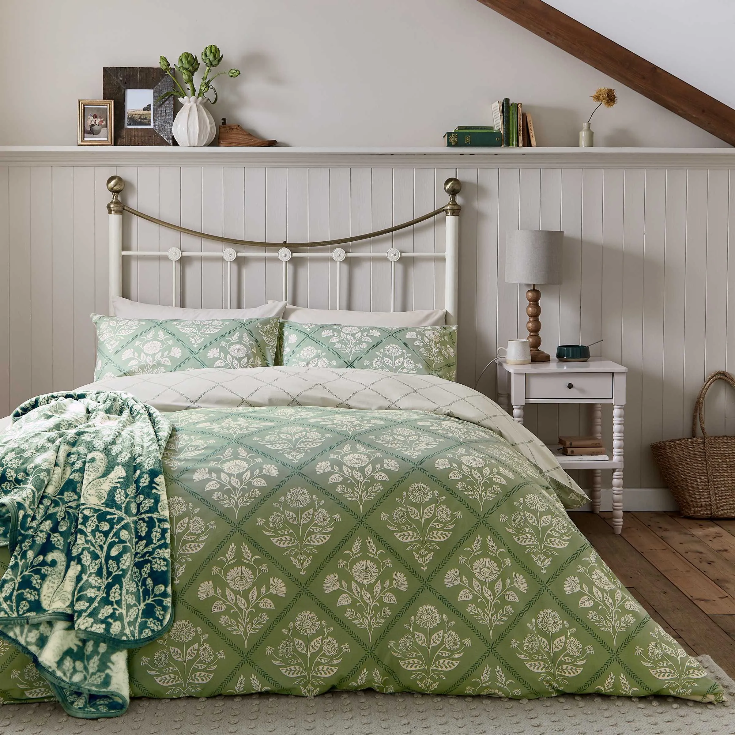 Folk Trellis Single Duvet Cover Set - Sage alternate view