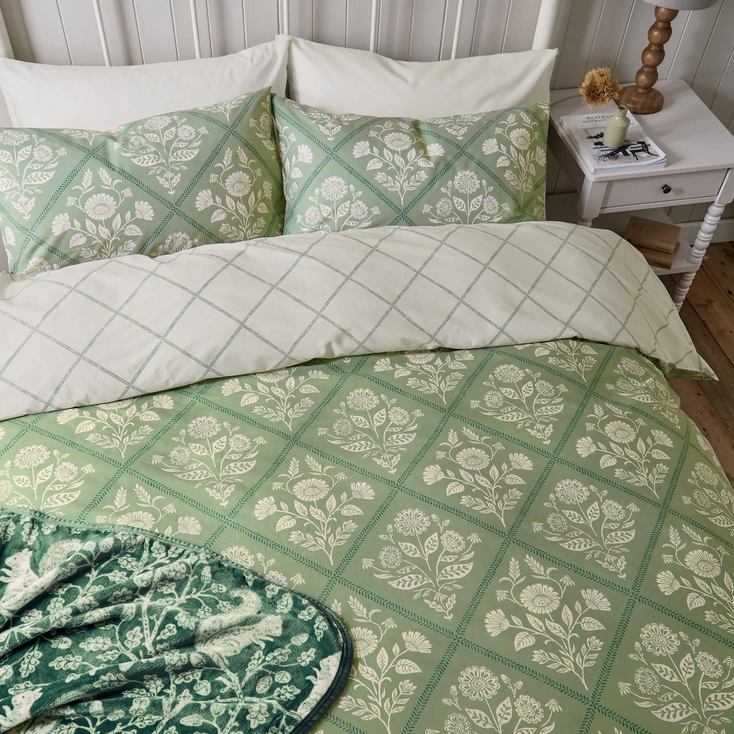 Folk Trellis Single Duvet Cover Set - Sage product