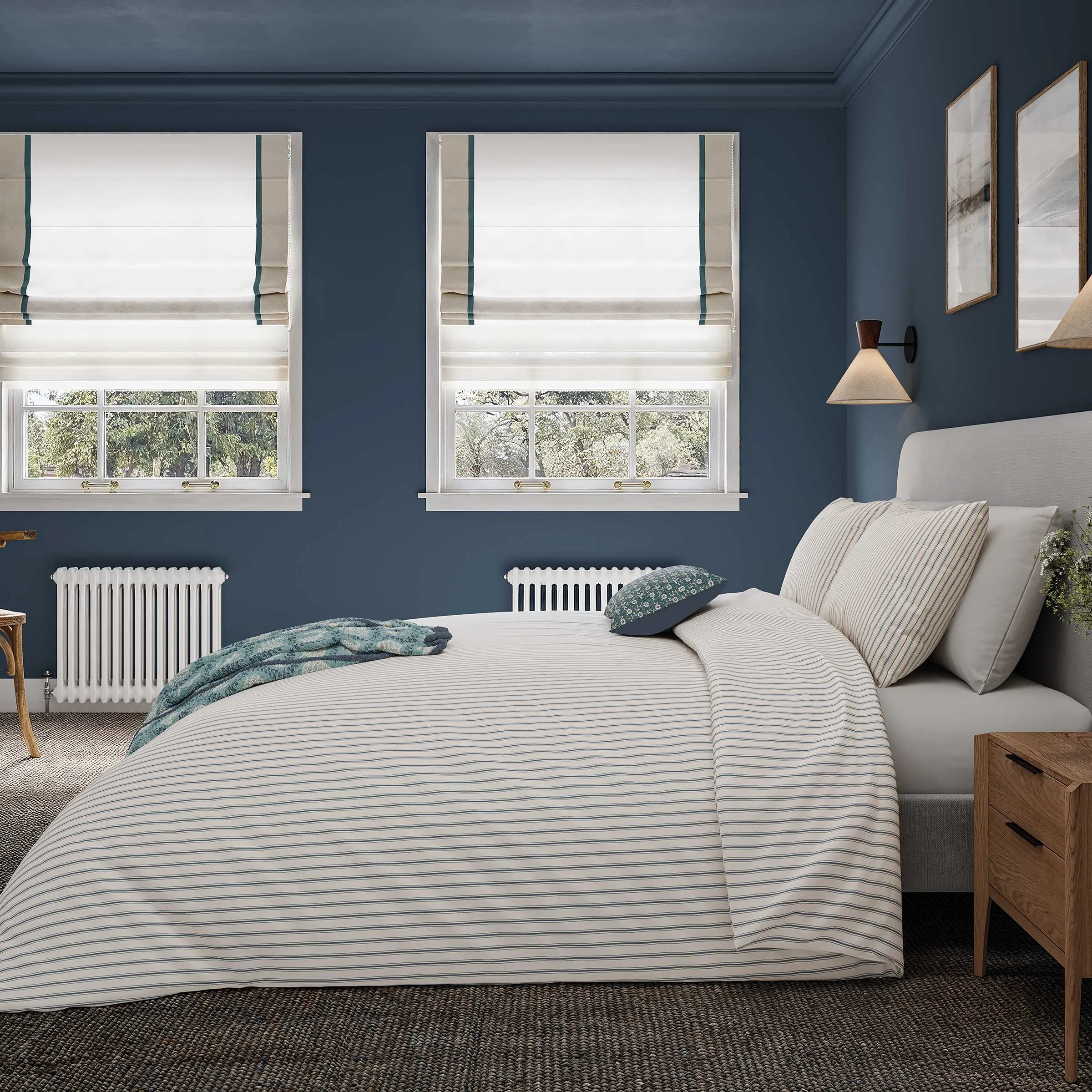 King Size Duvet Cover Set Ticking Stripe - Blue, Cotton