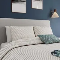 King Size Duvet Cover Set Ticking Stripe - Blue, Cotton