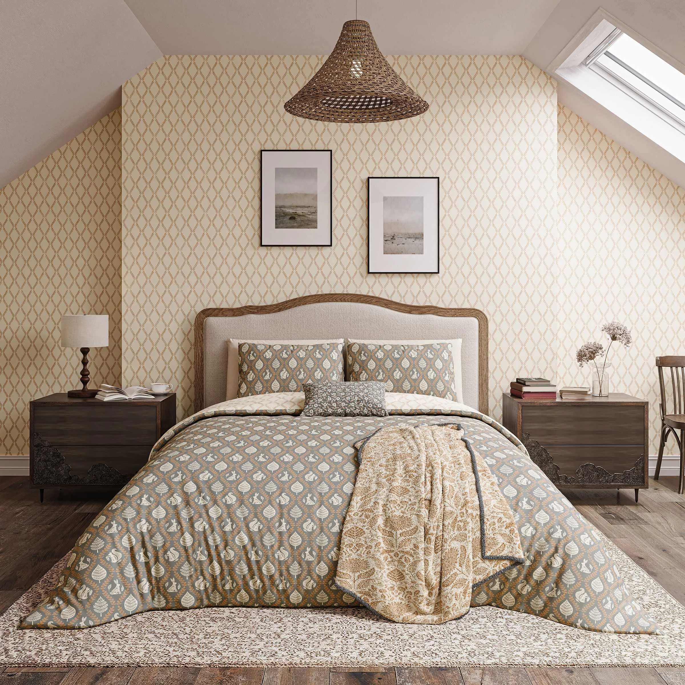 King Size Duvet Cover Set Trellis - Graphite, Cotton