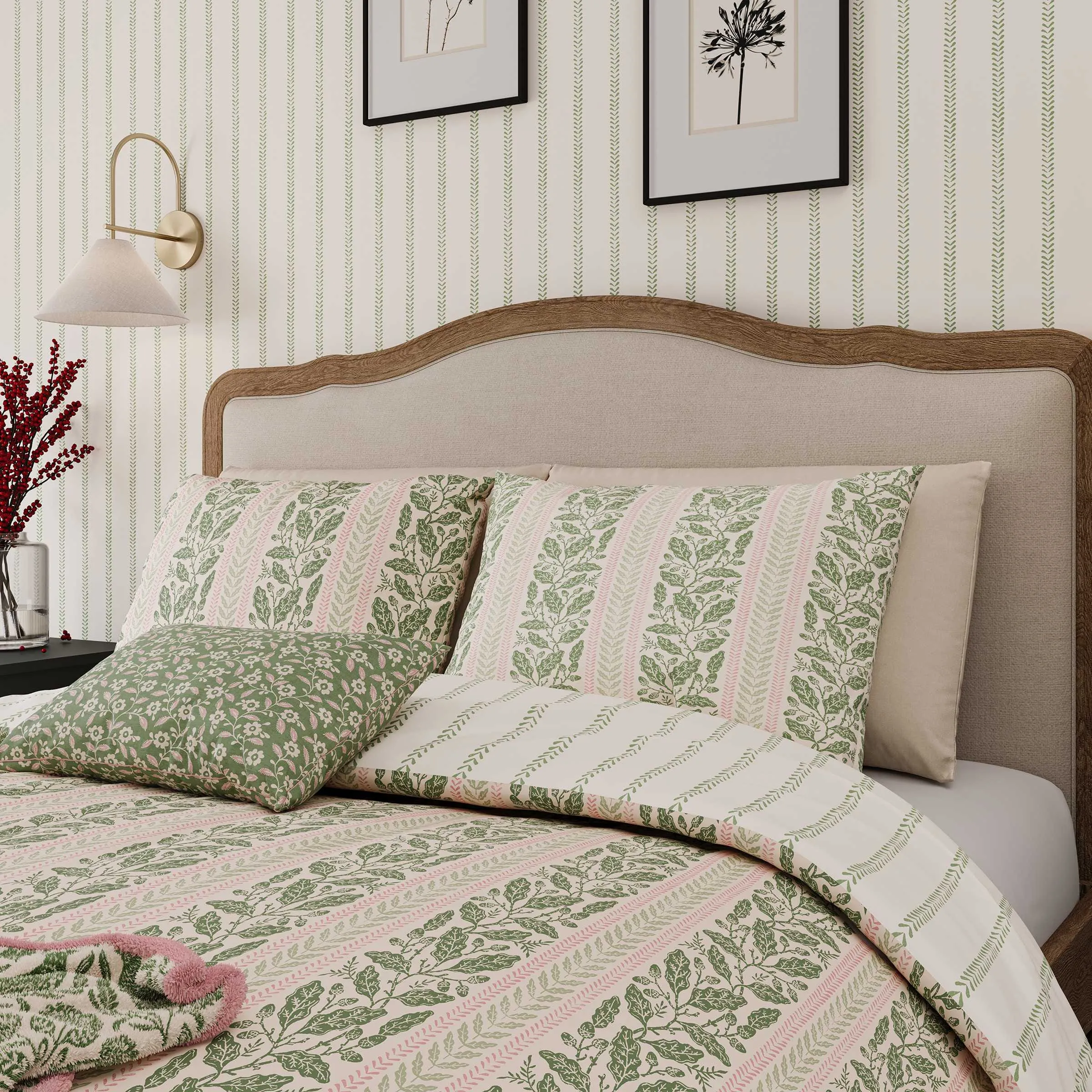 Single Duvet Cover Set - Green, Cotton image