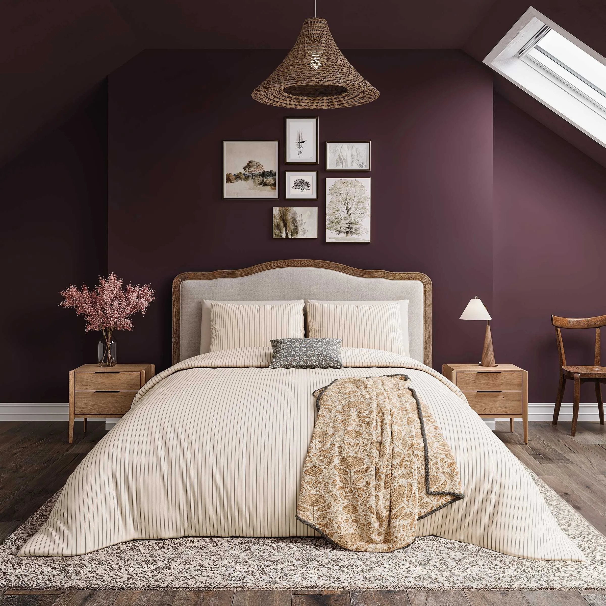 Single Duvet Cover Set Ticking Stripe - Copper, Cotton