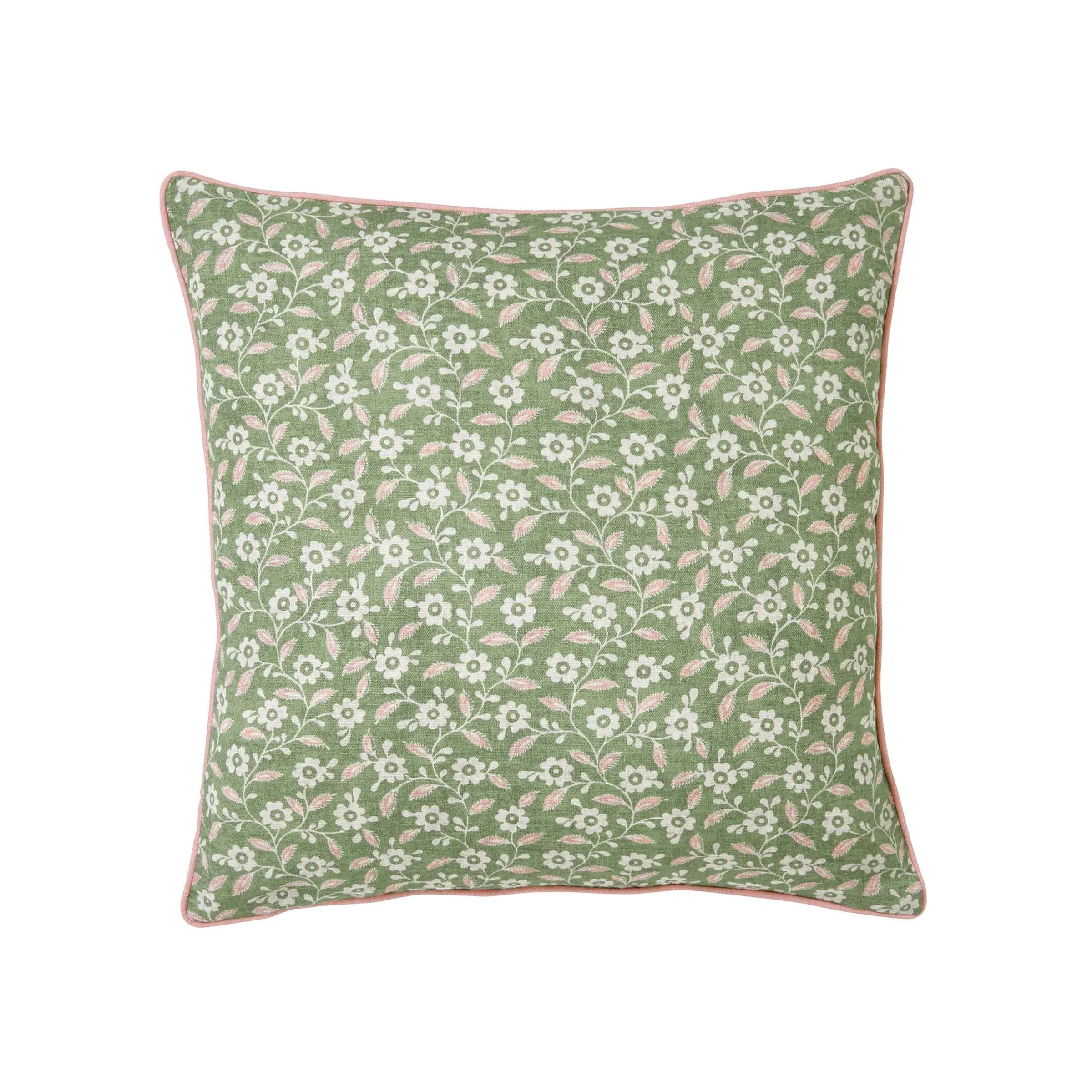 Square Cushion Folk Ditsy - Green, Cotton