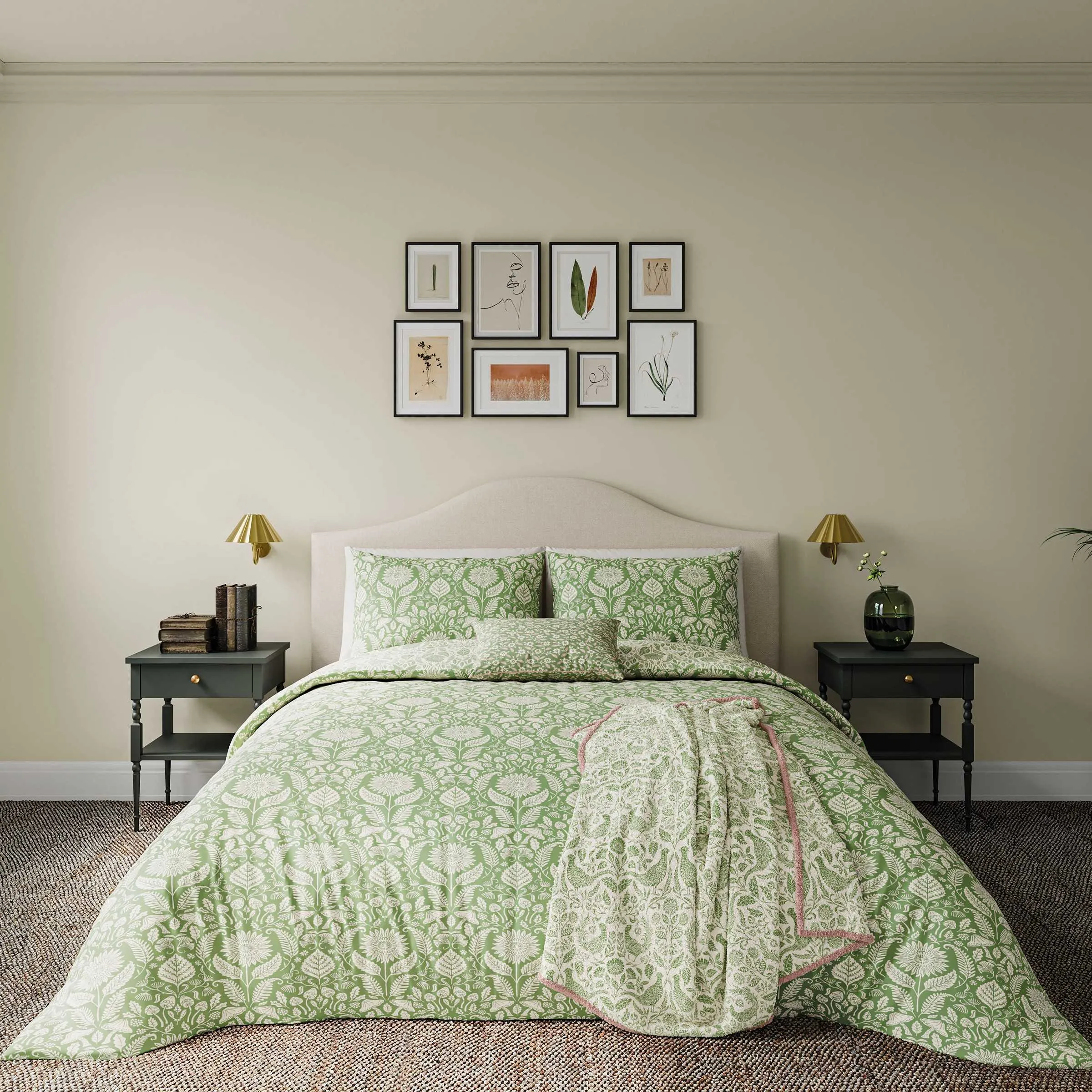 Super King Duvet Cover Set - Green, Cotton