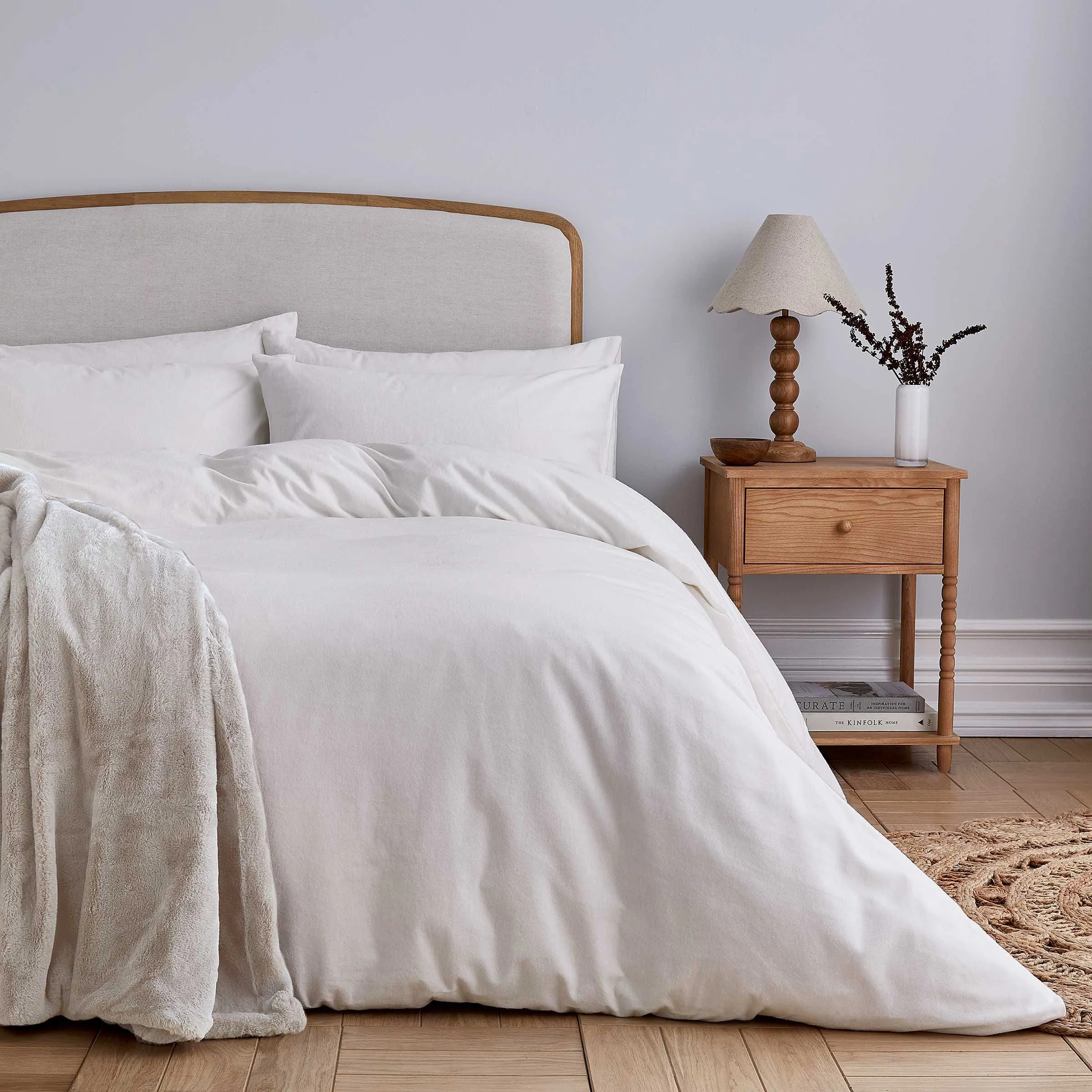 King Size Duvet Cover Set - White, Brushed Cotton