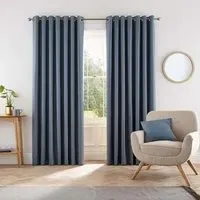 Lined Curtains with Eyelets - Blue, Fabric