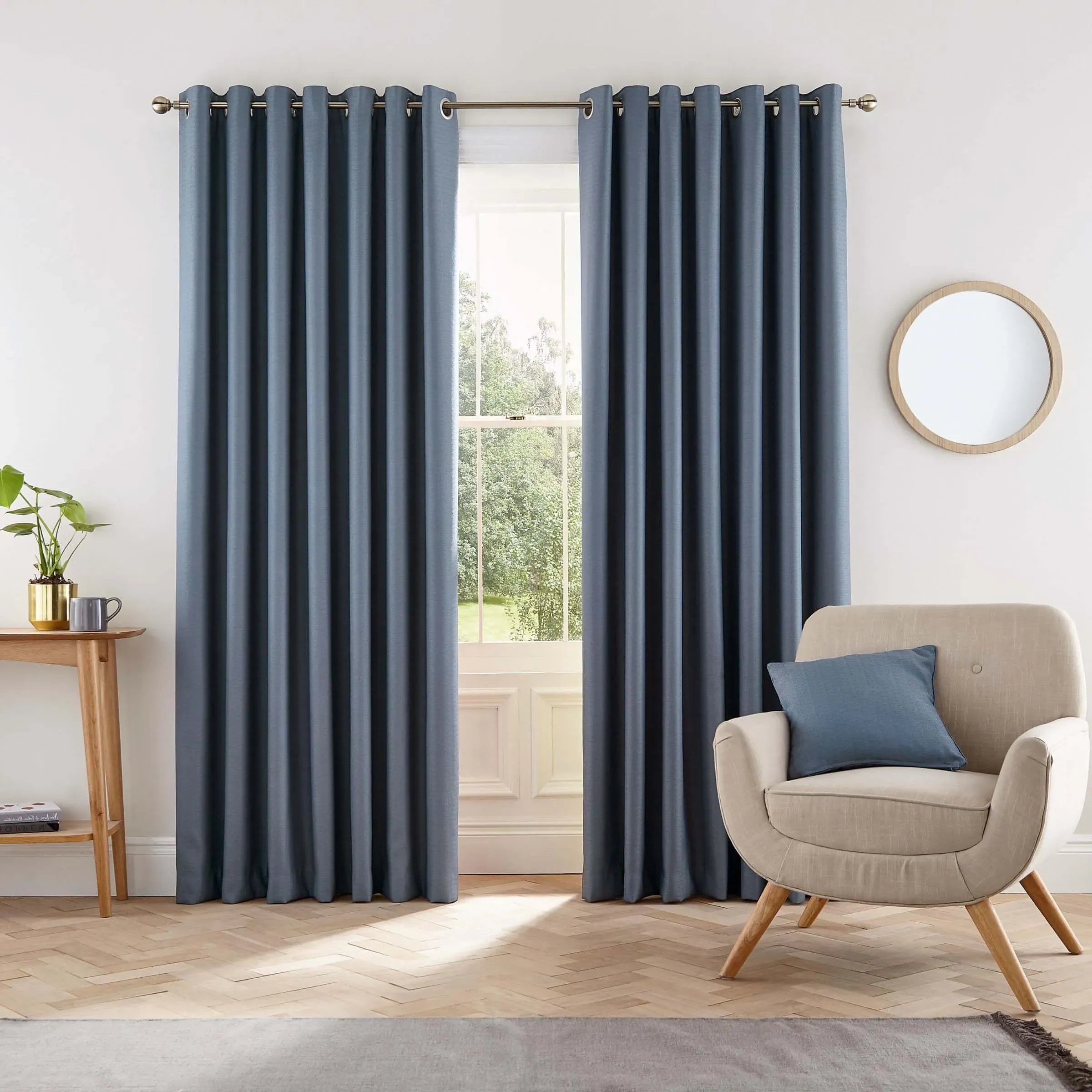 Lined Curtains with Eyelets - Blue, Fabric