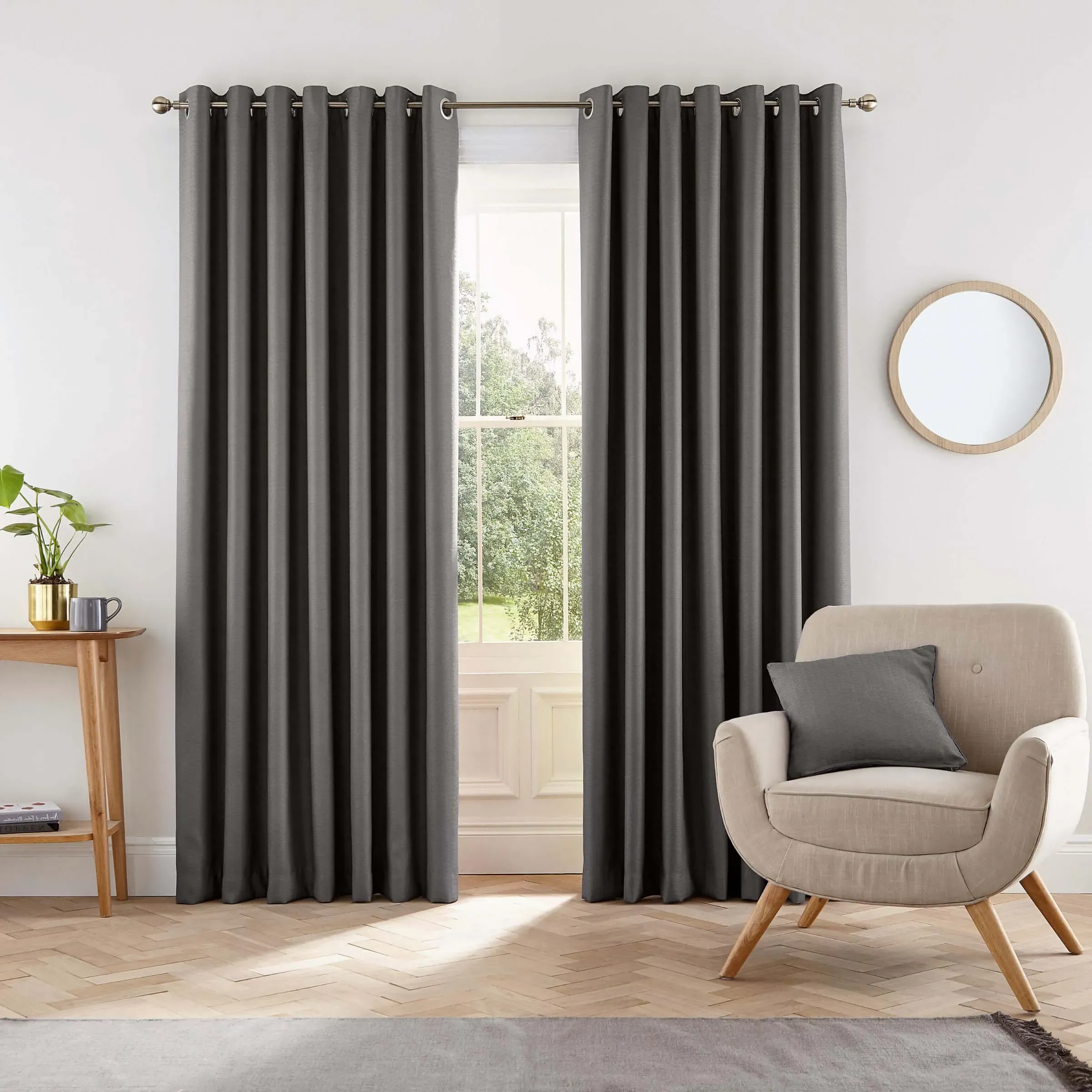 Lined Curtains with Eyelets - Charcoal, Fabric