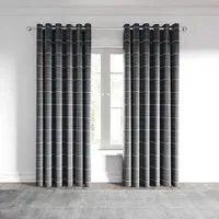Lined Curtains with Eyelets - Charcoal, Polyester