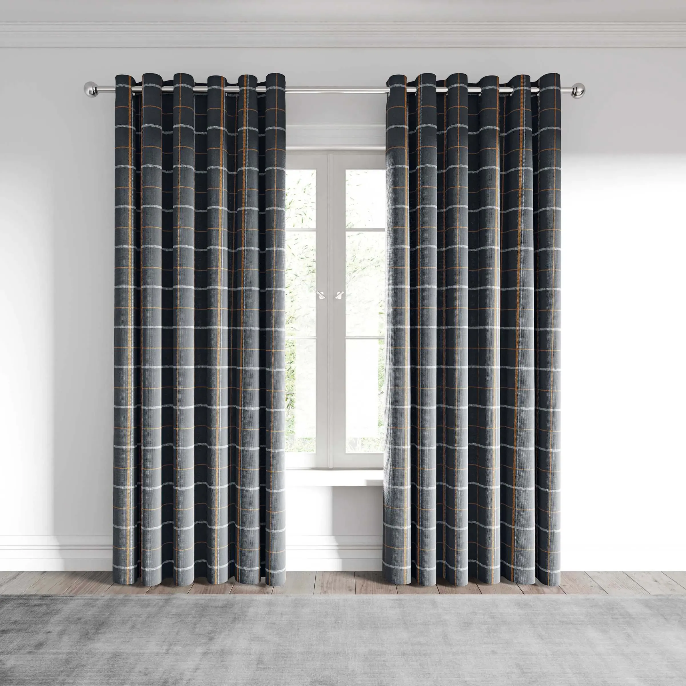 Lined Curtains with Eyelets - Charcoal, Polyester