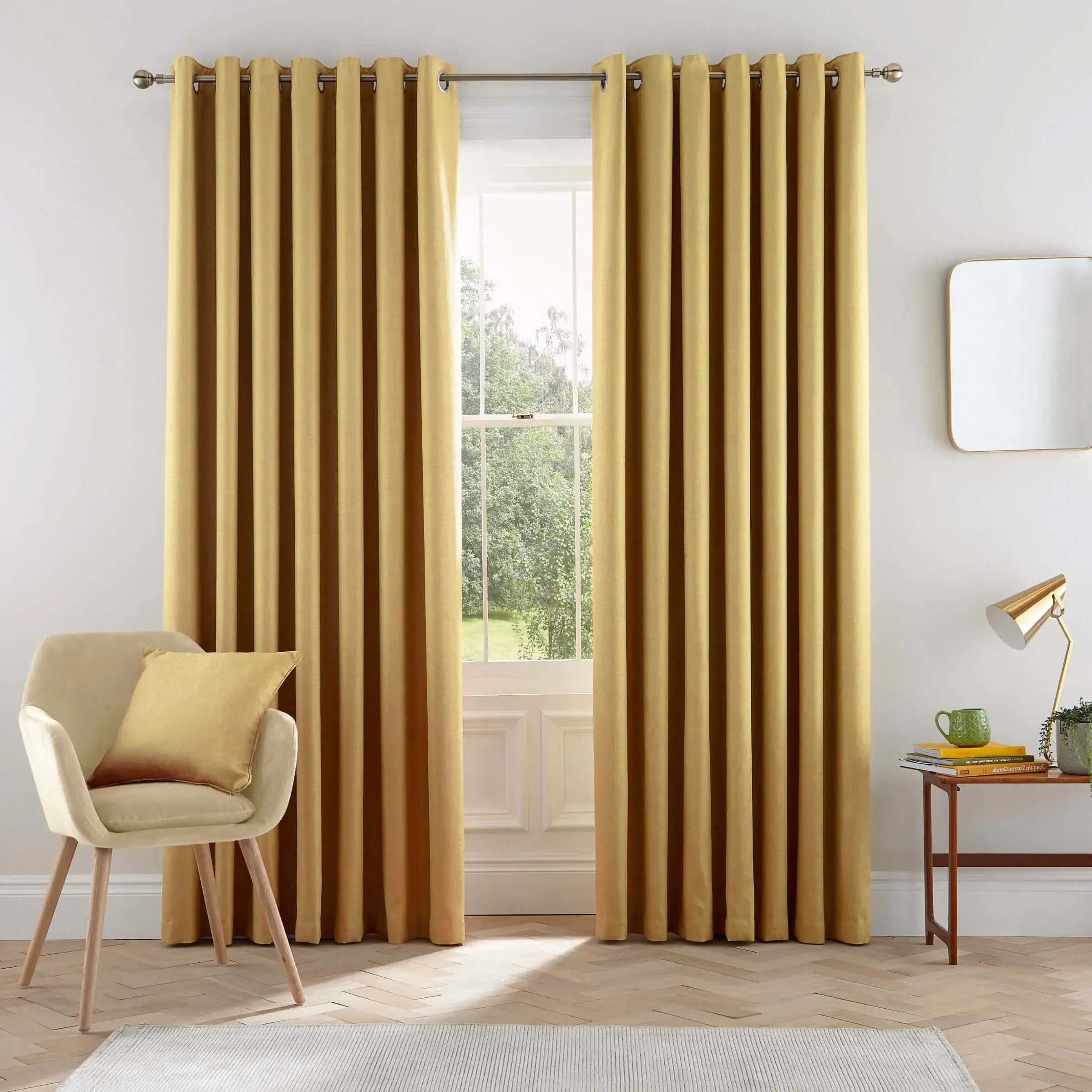 Lined Curtains with Eyelets - Chartreuse, Fabric