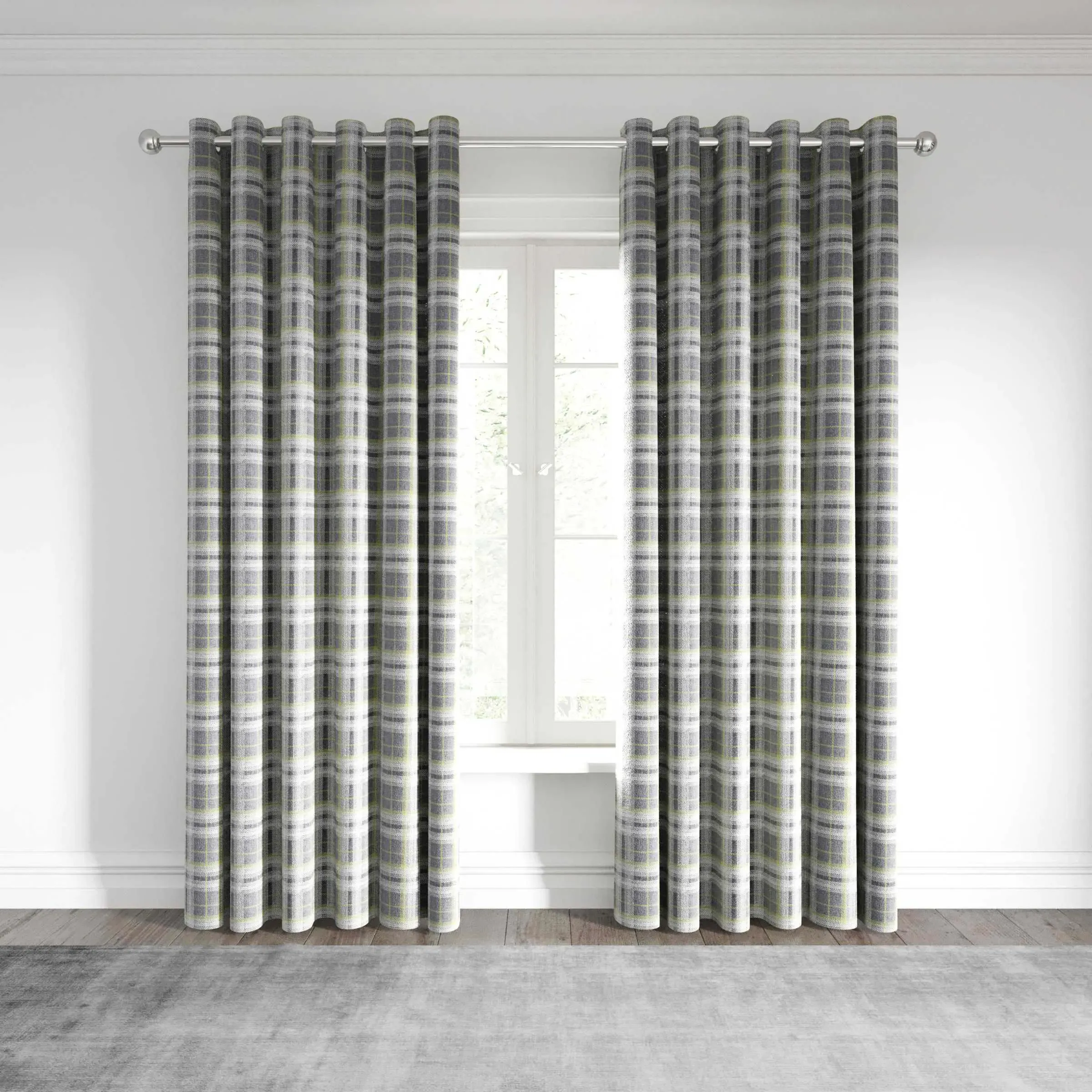 Lined Curtains with Eyelets - Chartreuse, Polyester