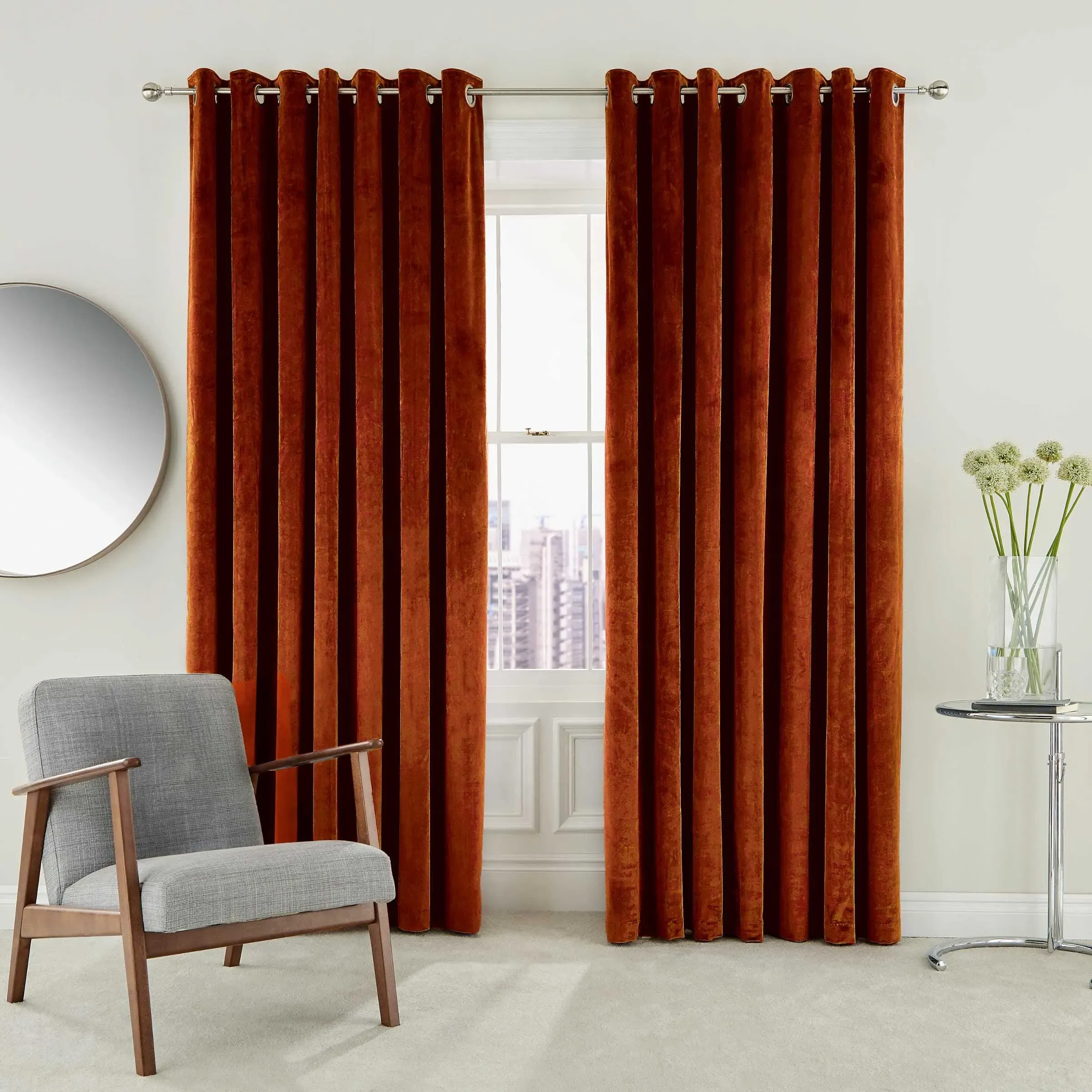 Lined Curtains with Eyelets - Copper, Velvet