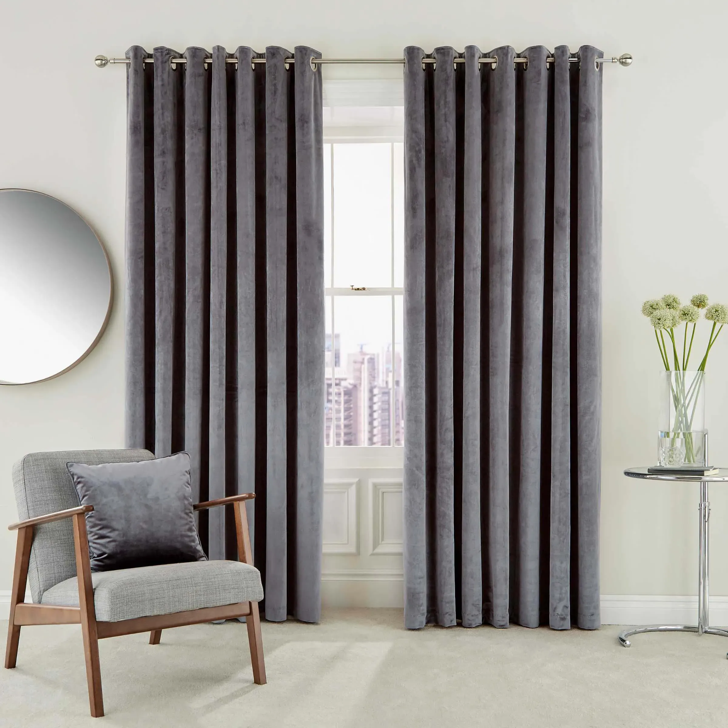 Lined Curtains with Eyelets - Damson, Velvet