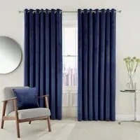 Lined Curtains with Eyelets - Electric Blue, Velvet