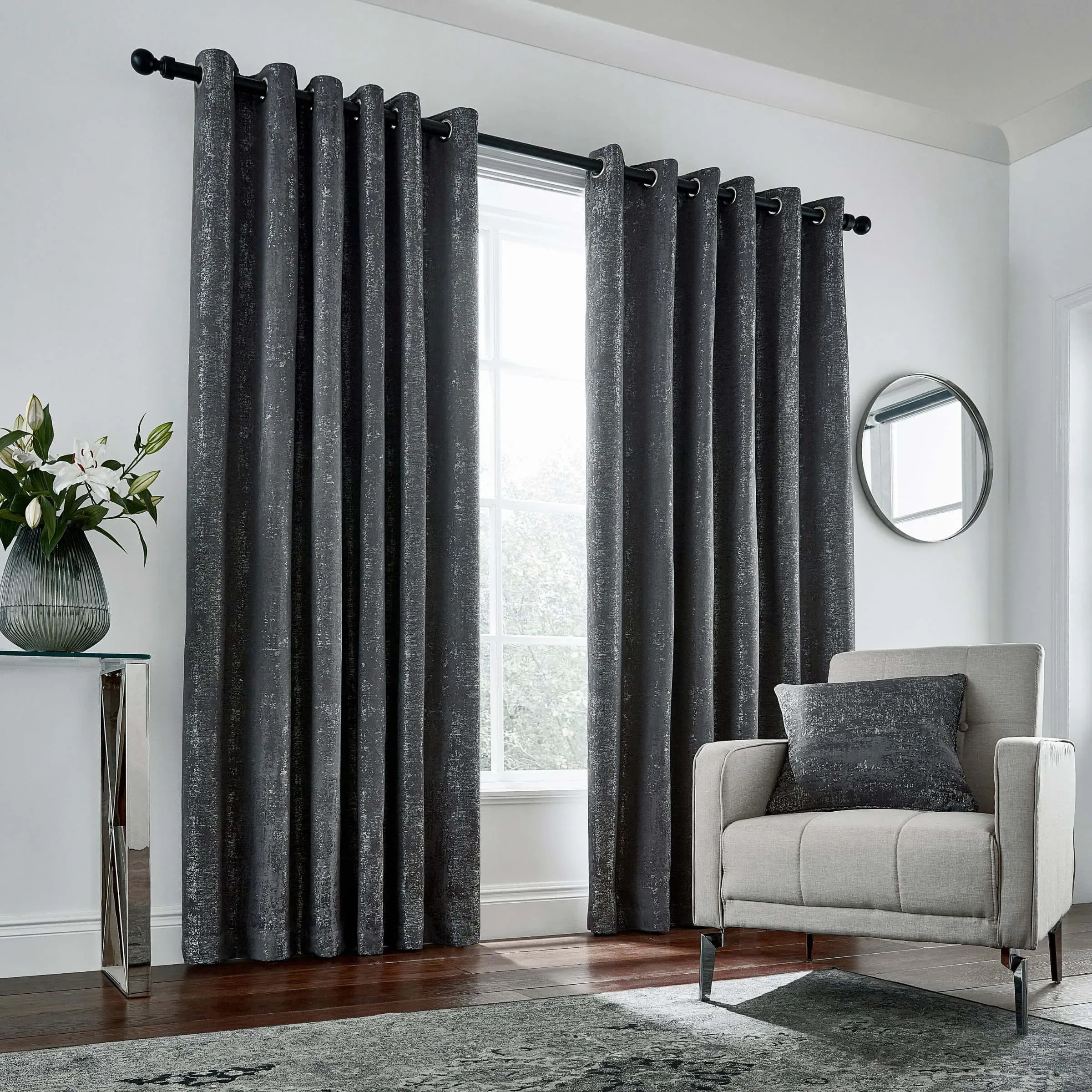Lined Curtains with Eyelets - Gun Metal