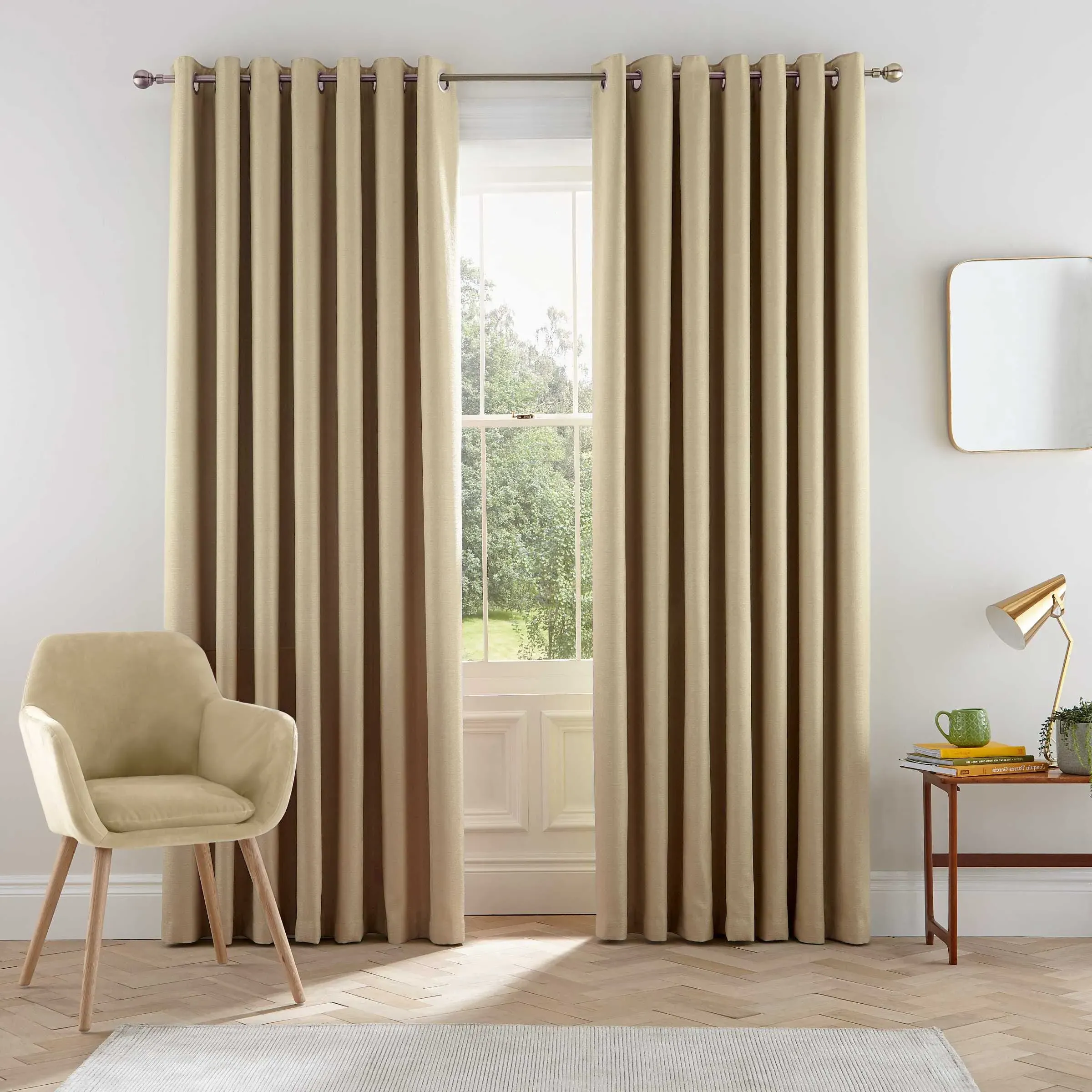 Lined Curtains with Eyelets - Linen image
