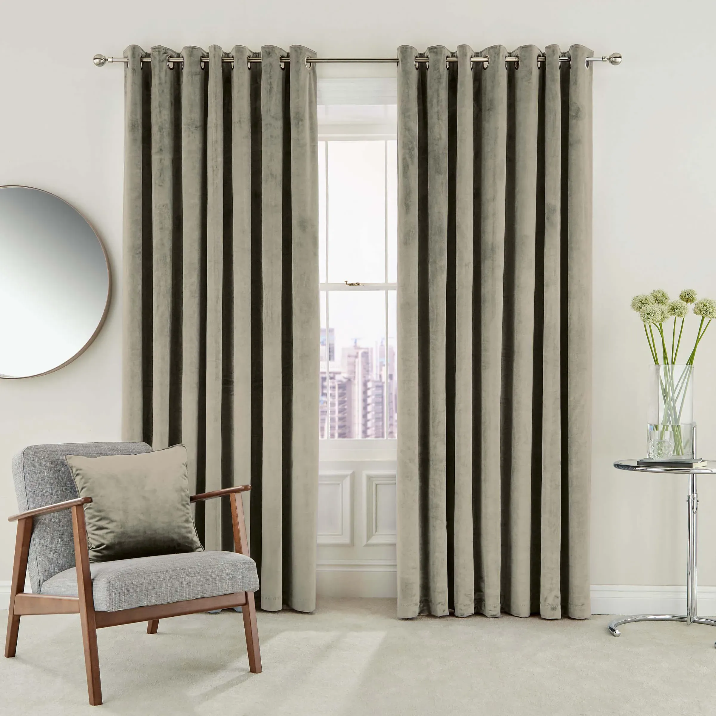 Lined Curtains with Eyelets - Linen, Velvet image