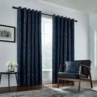 Lined Curtains with Eyelets - Navy