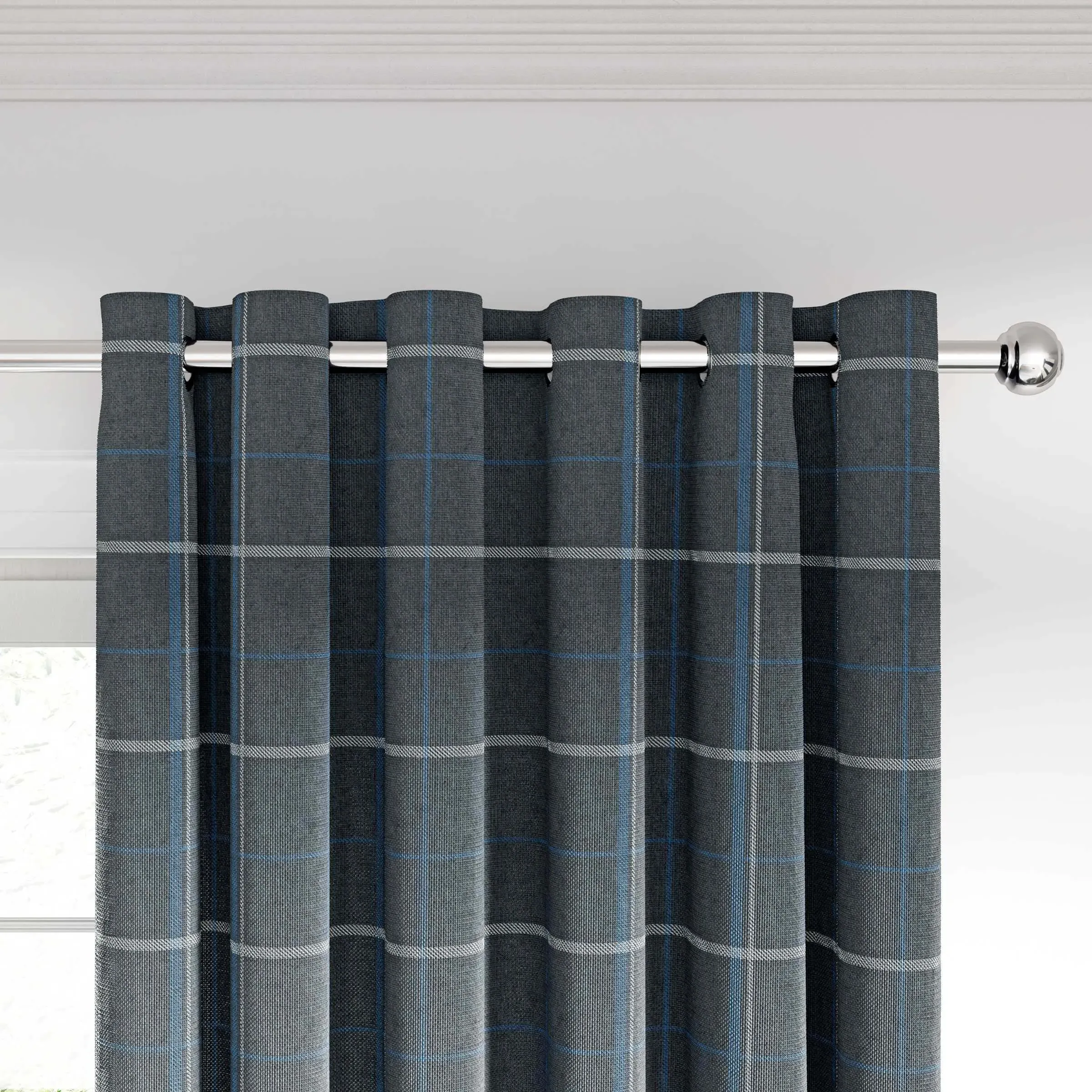 Lined Curtains with Eyelets - Navy, Polyester