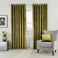 Lined Curtains with Eyelets - Olive, Velvet
