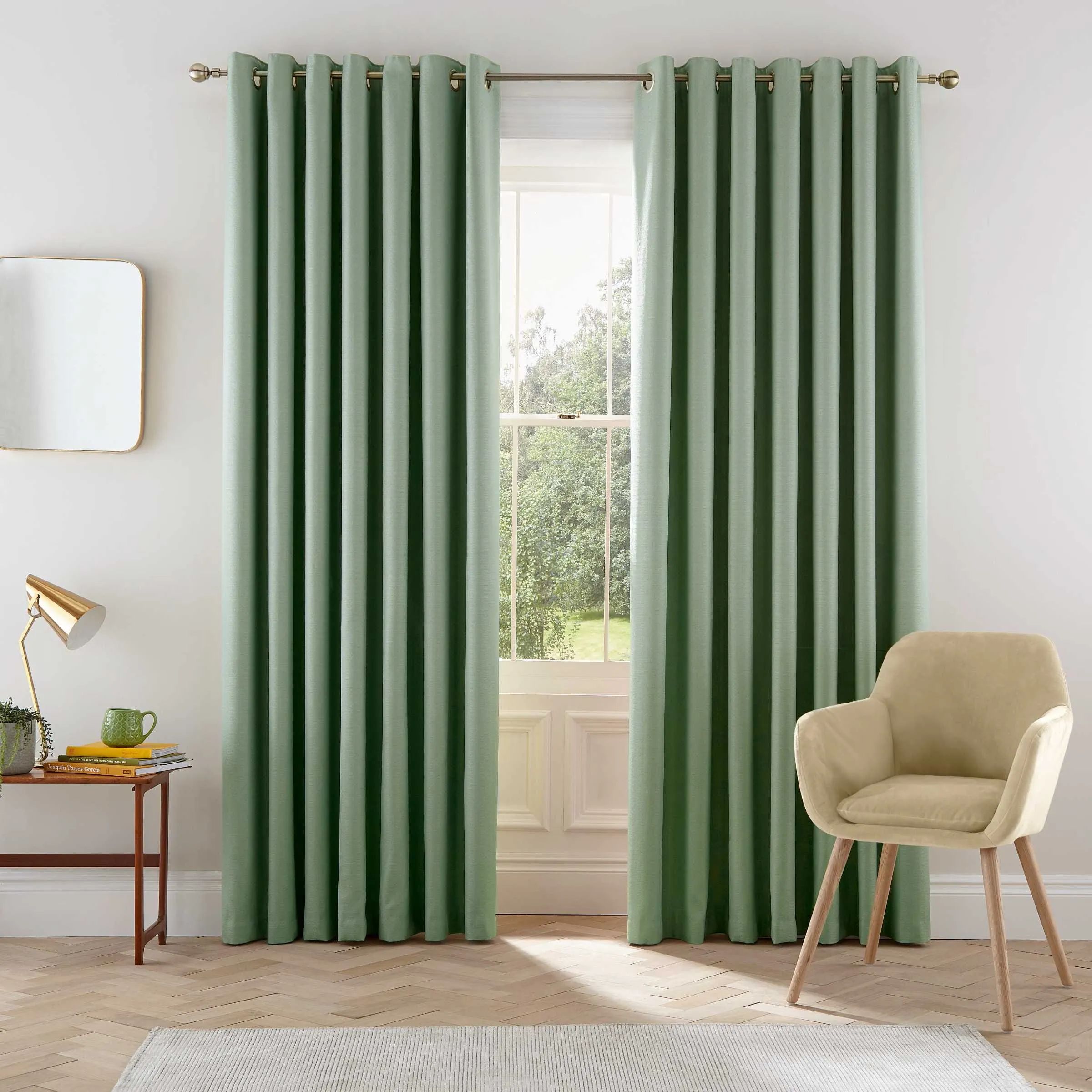 Lined Curtains with Eyelets - Sage, Fabric