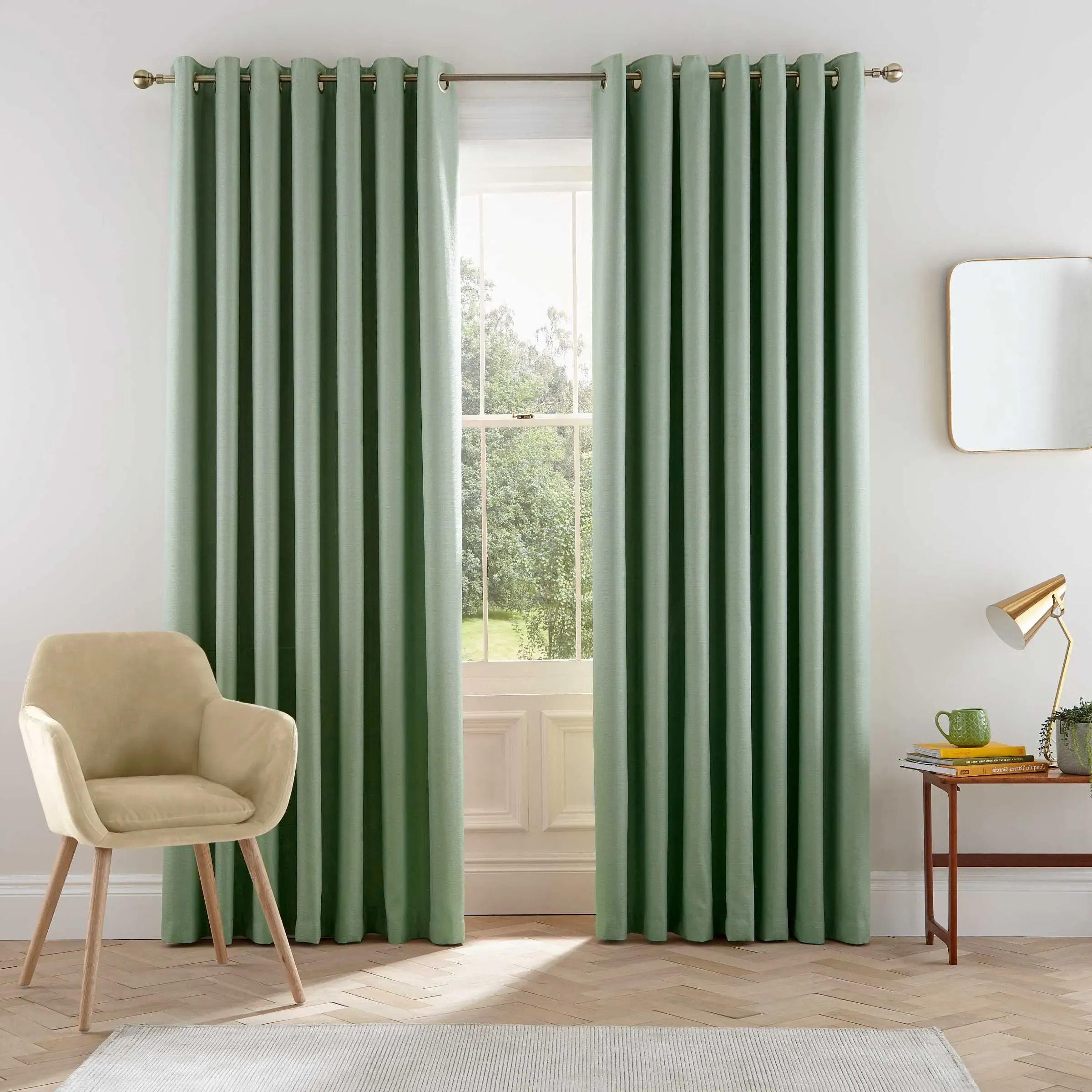 Lined Curtains with Eyelets - Sage, Fabric