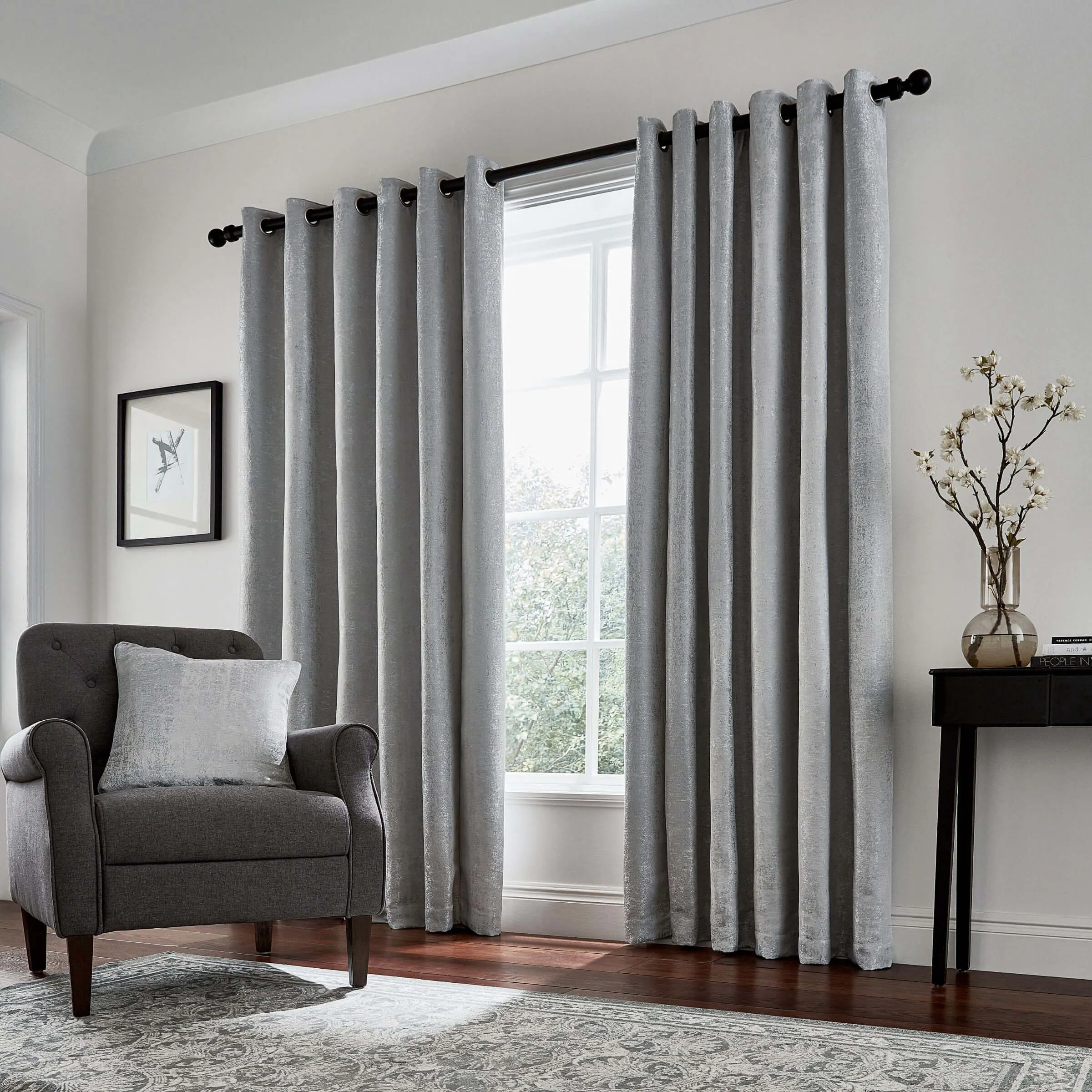 Lined Curtains with Eyelets - Silver