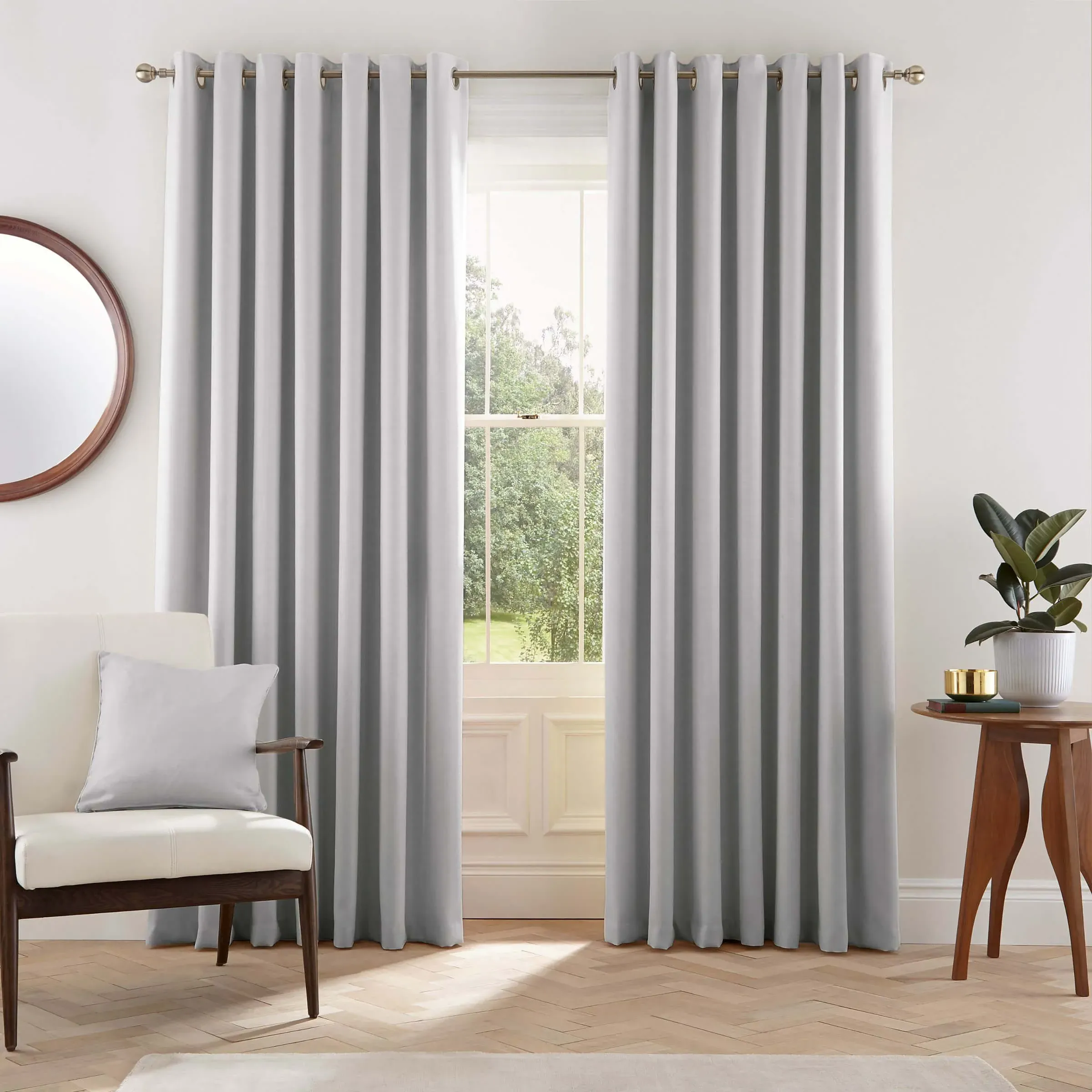 Lined Curtains with Eyelets - Silver, Fabric