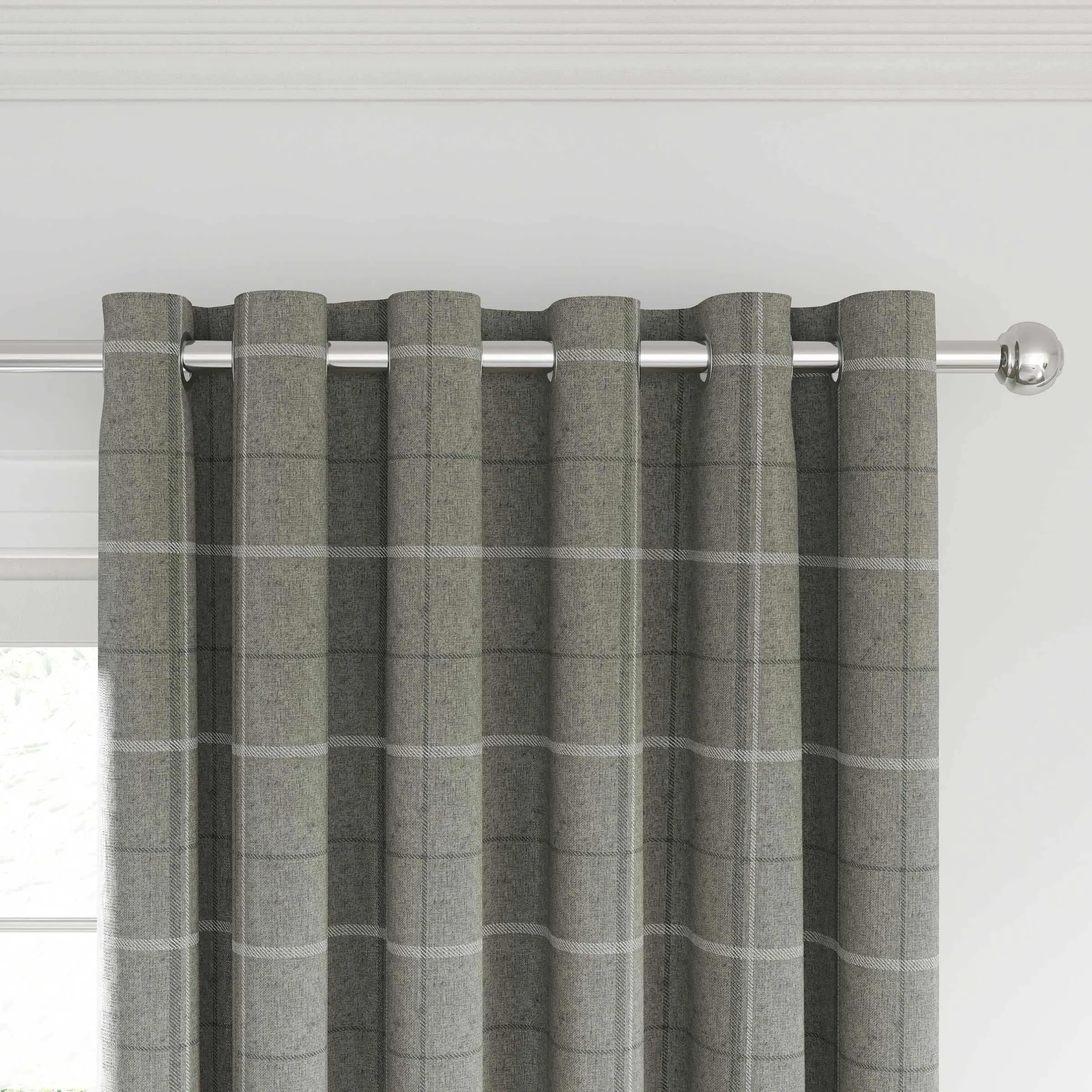 Lined Curtains with Eyelets - Silver, Polyester