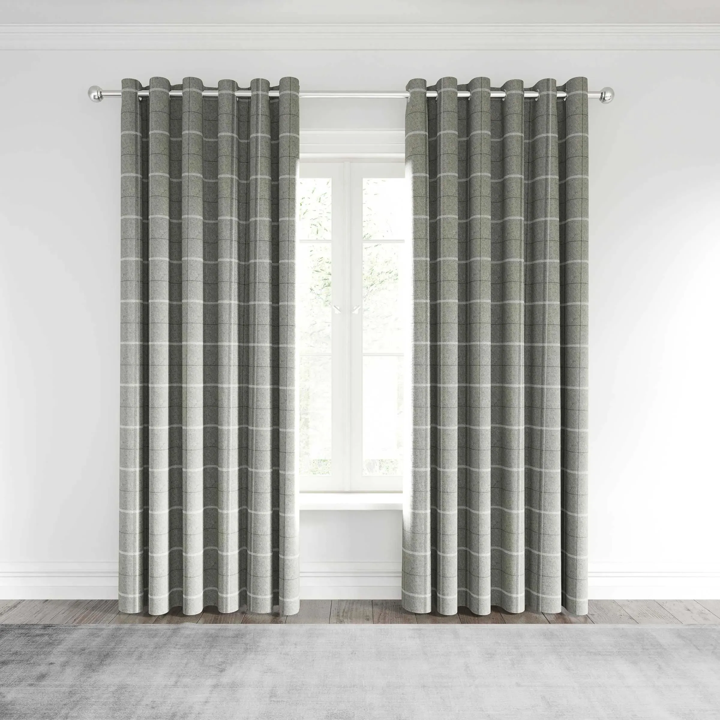 Lined Curtains with Eyelets - Silver, Polyester