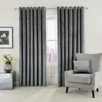 Lined Curtains with Eyelets - Steel, Velvet