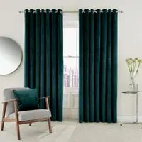 Lined Curtains with Eyelets - Teal, Velvet
